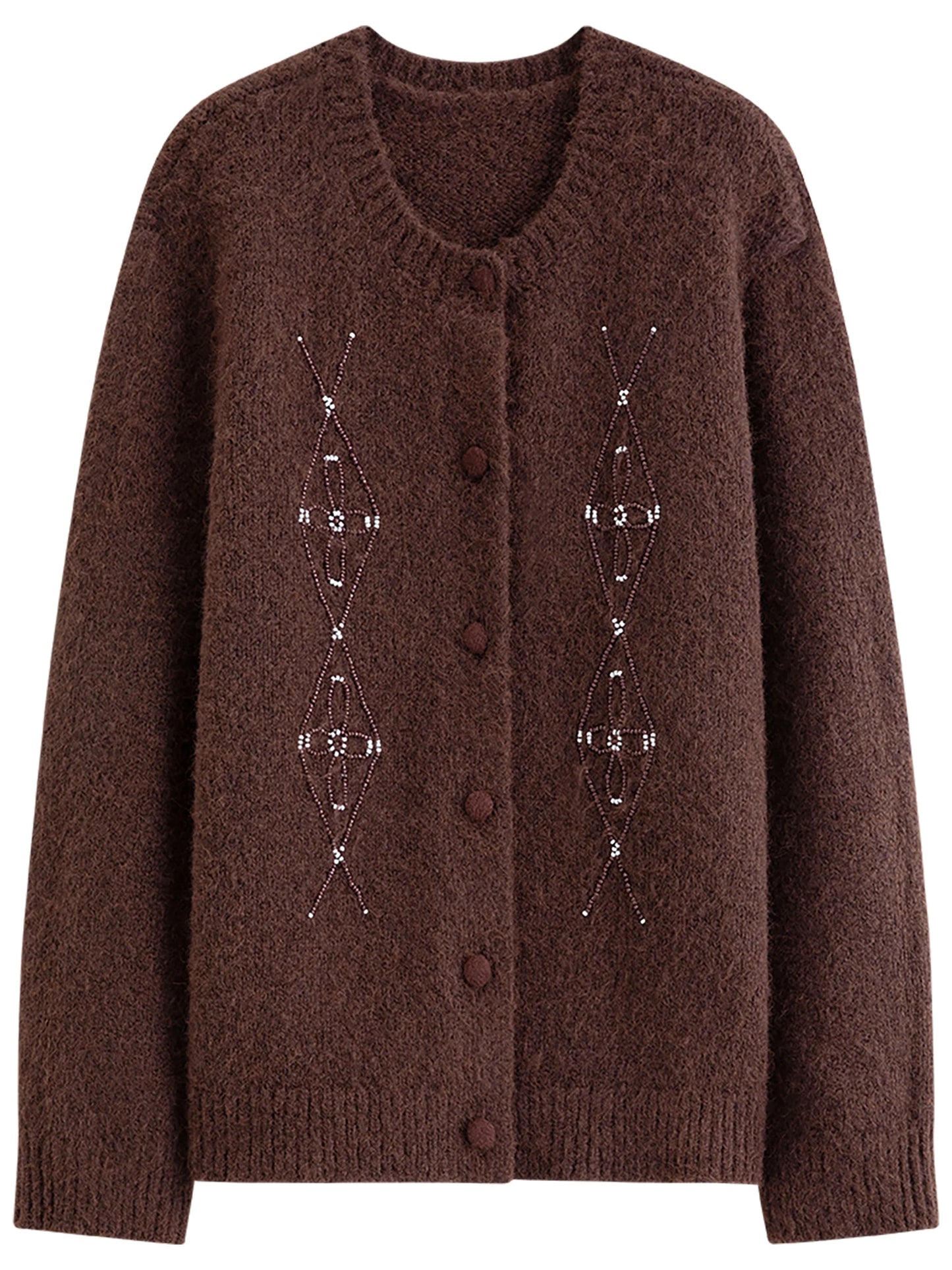 Chocolate Beaded Belted Knit Cardigan