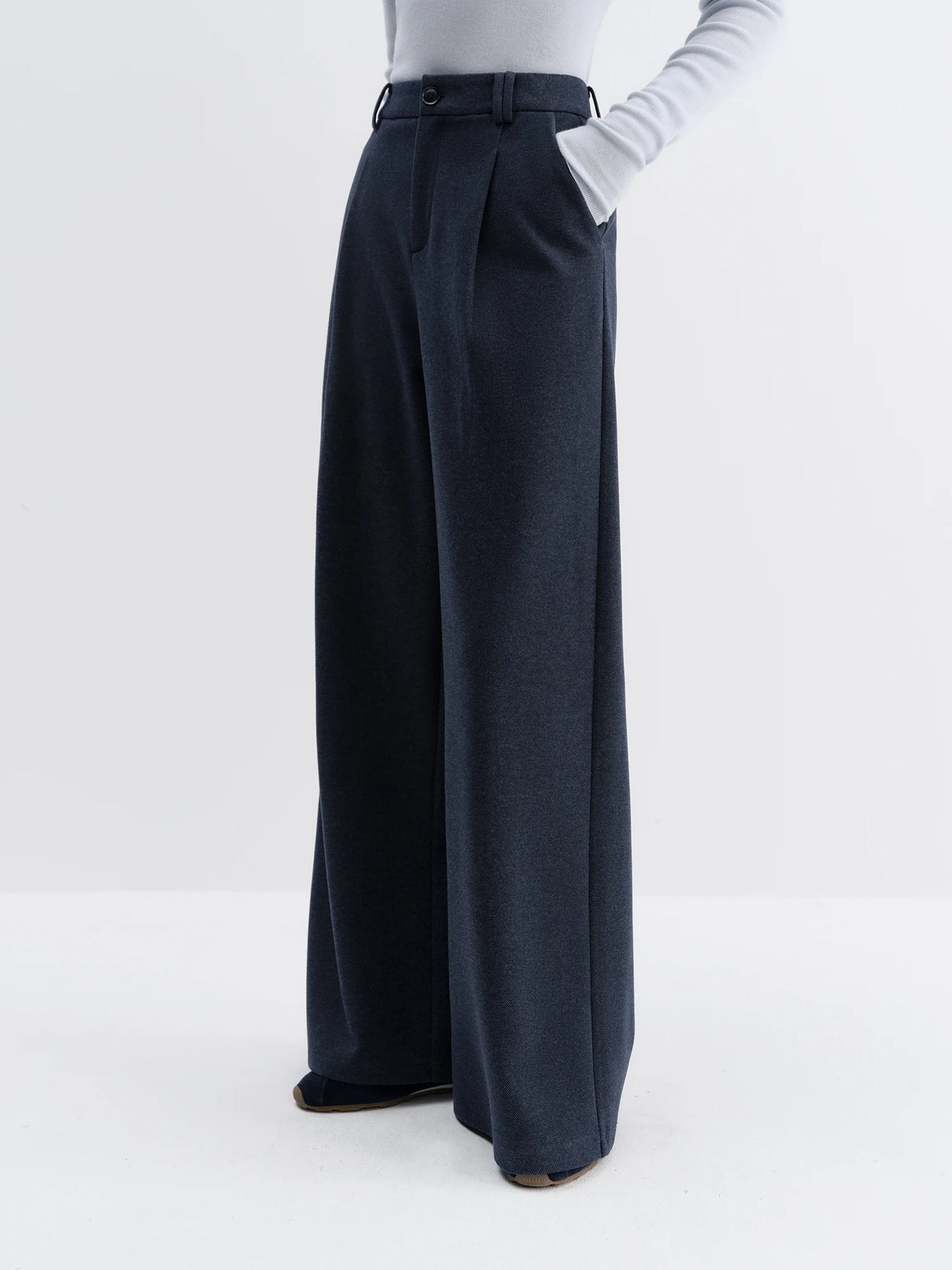 Navy Wool Wide Leg Trousers