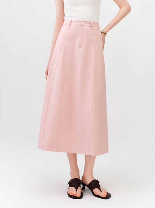 Blush Pleated A-Line Midi Skirt