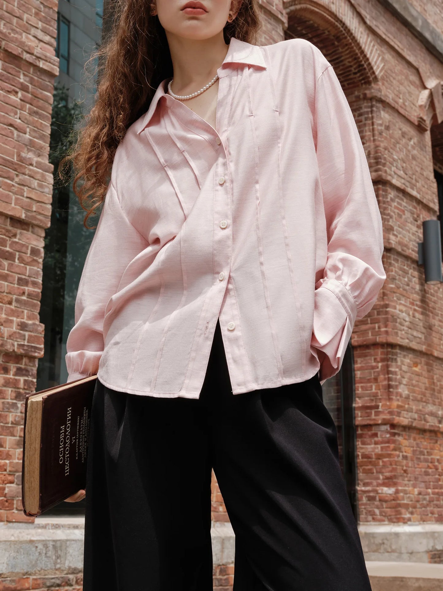 Blush Satin Button Front Shirt