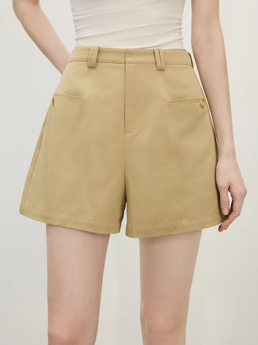 Khaki High Waist Cotton Shorts