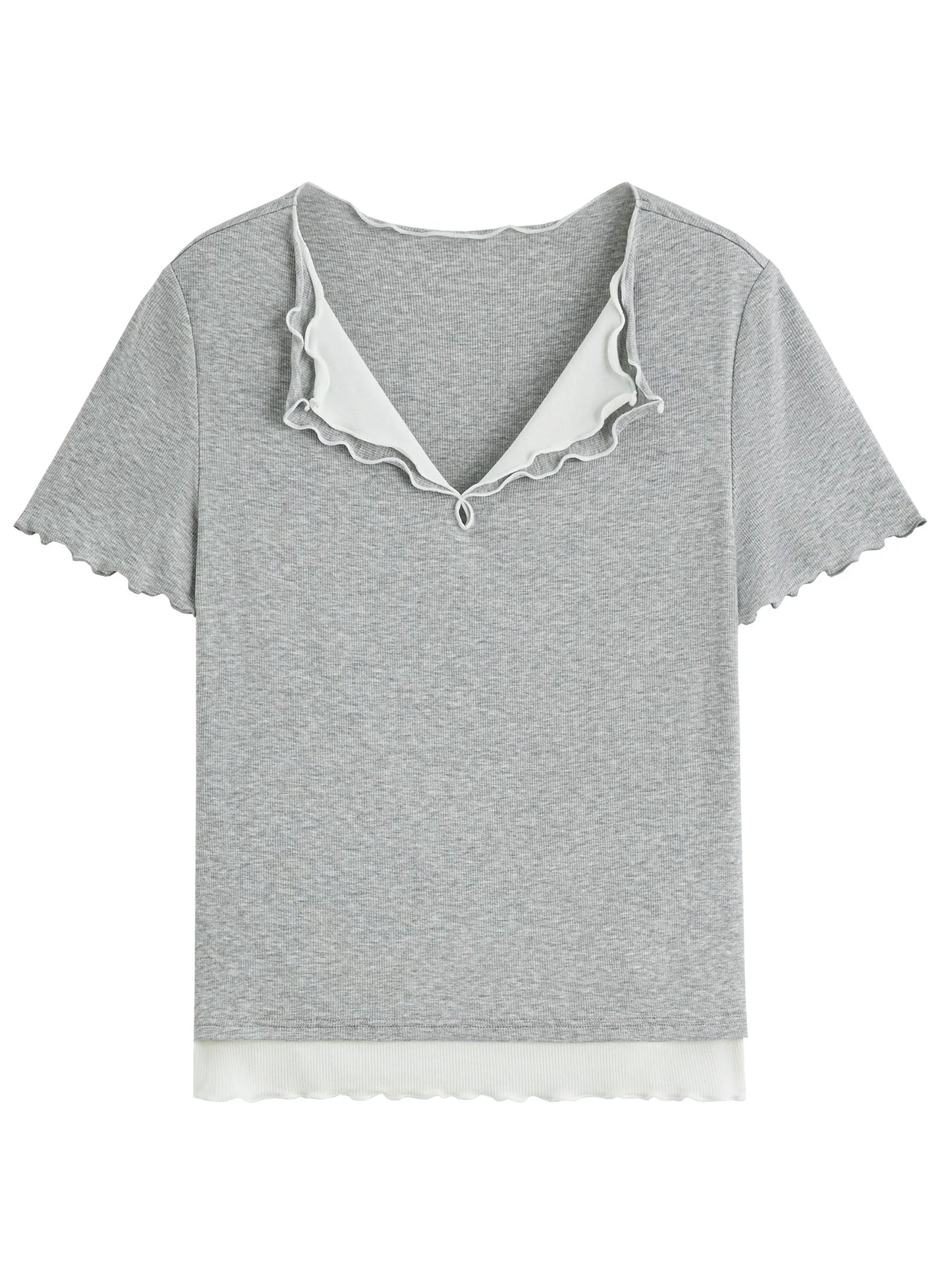 Black Ruffle Collar Fitted Knit Tee