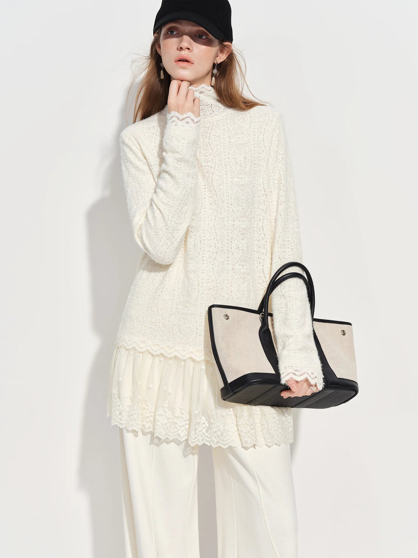 Ivory Cable Knit Turtleneck Sweater