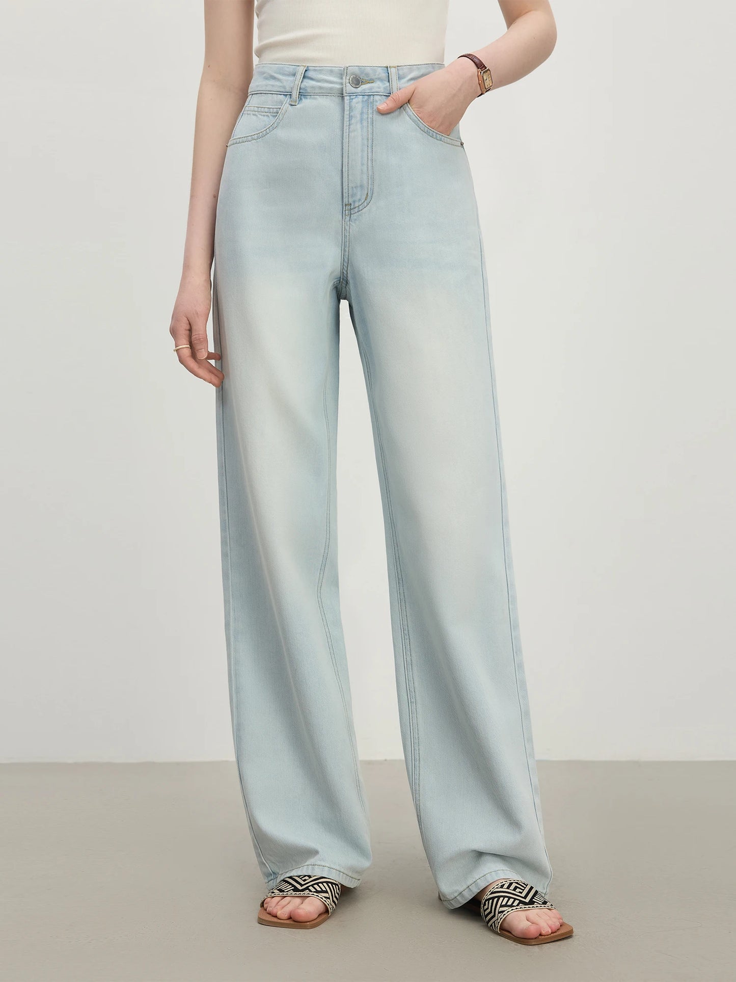 Pale Blue Tailored Wide Leg Jeans