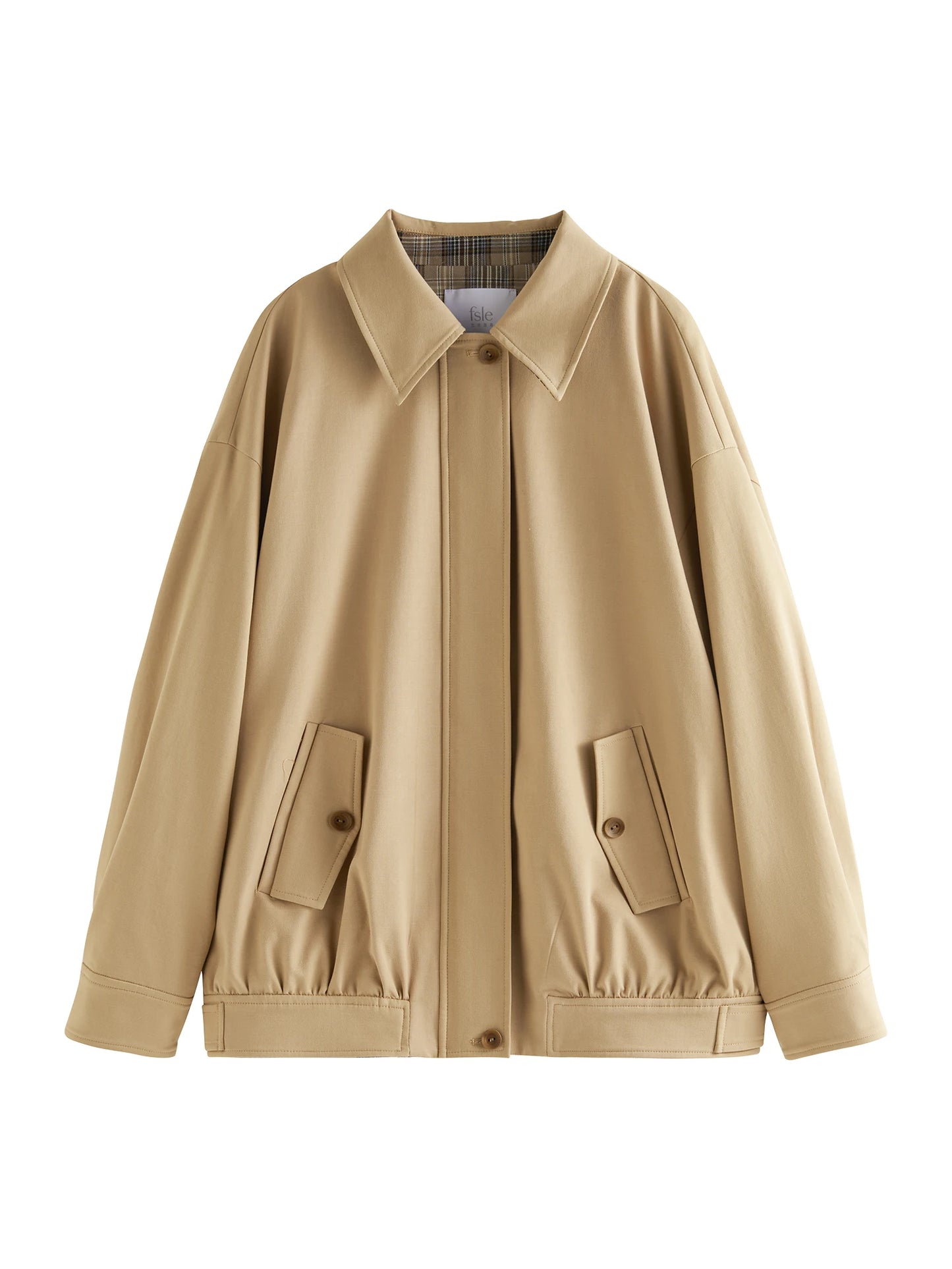 Camel Plaid Layered Bomber Jacket