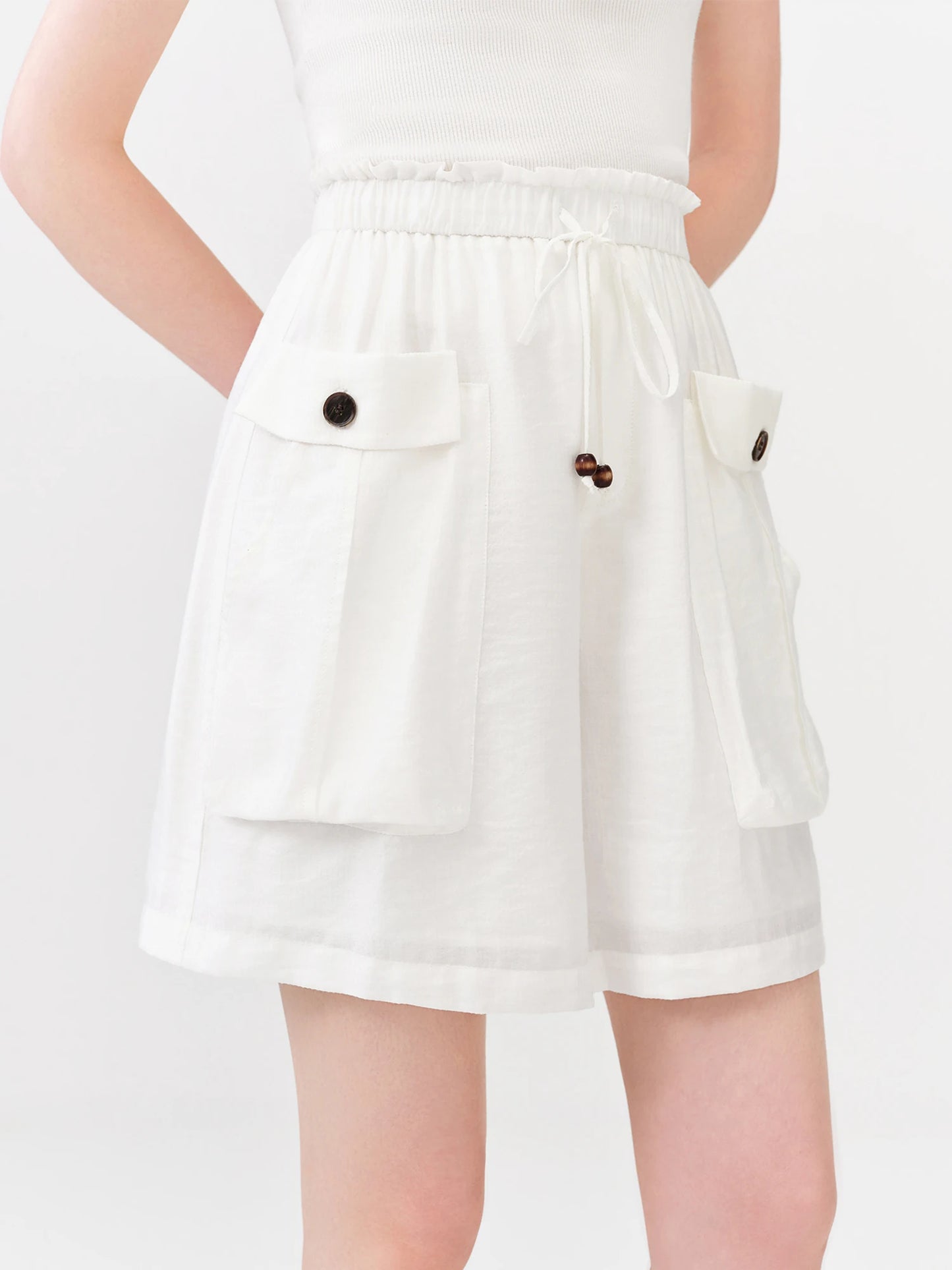 White Utility Pocket Bermuda Shorts