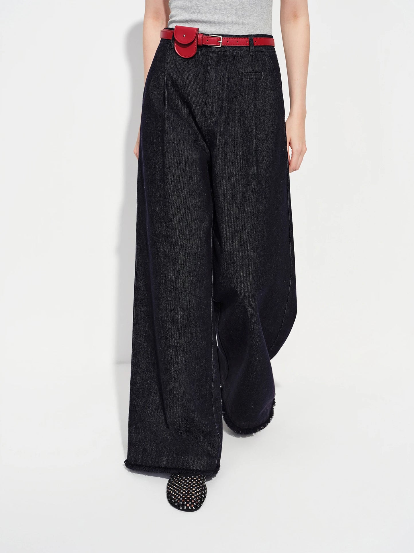 Dark Wash Belted Wide Leg Jeans