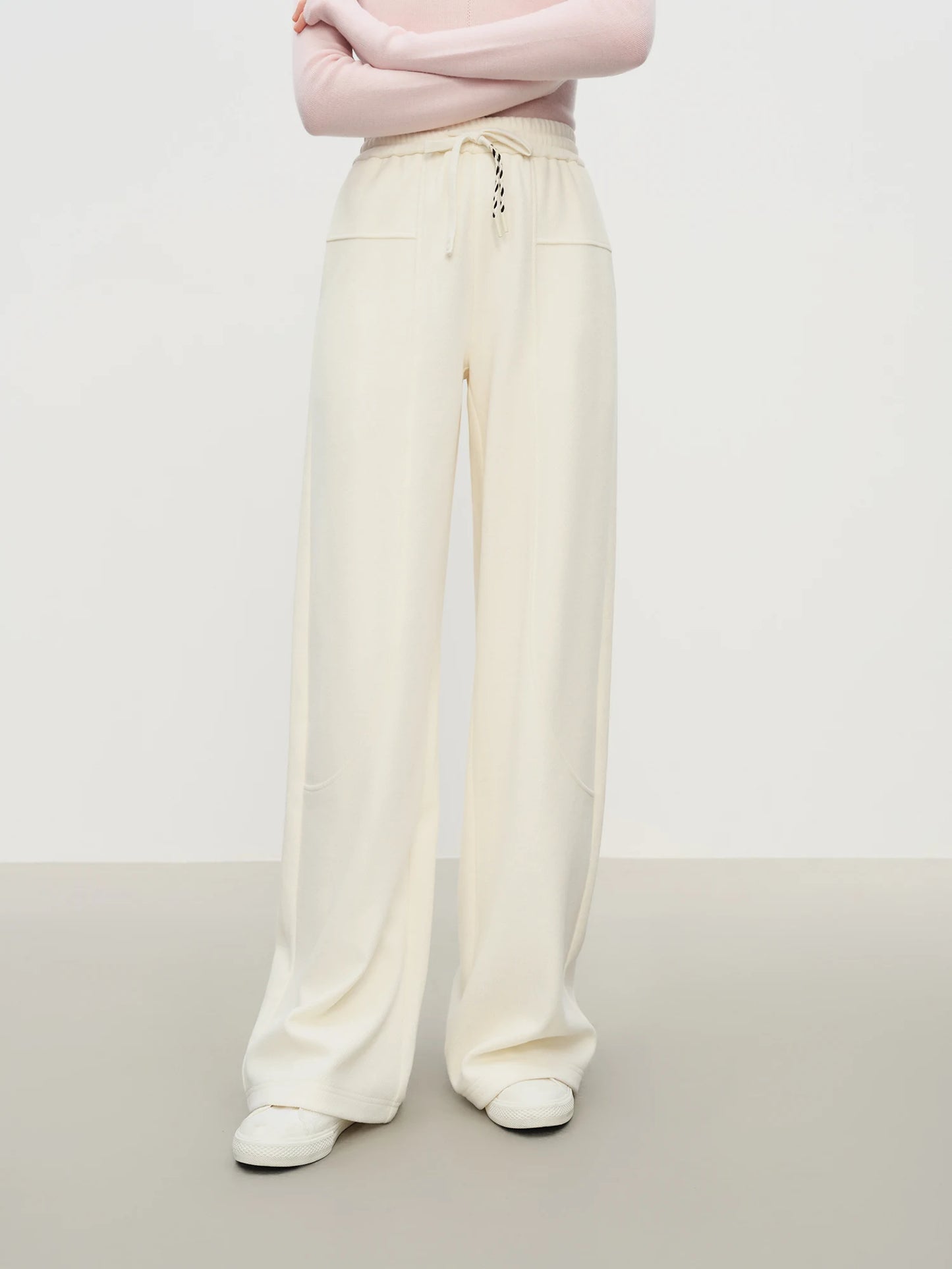 Black Drawstring Knit Wide Leg Pants