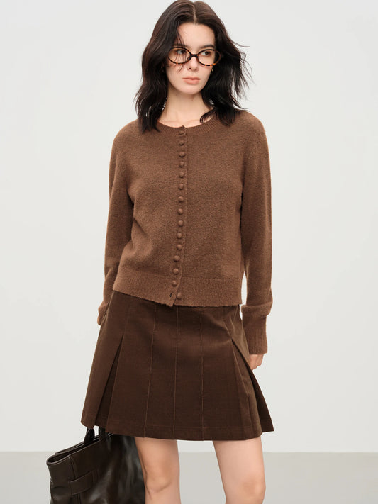Chocolate Crew Neck Knit Cardigan