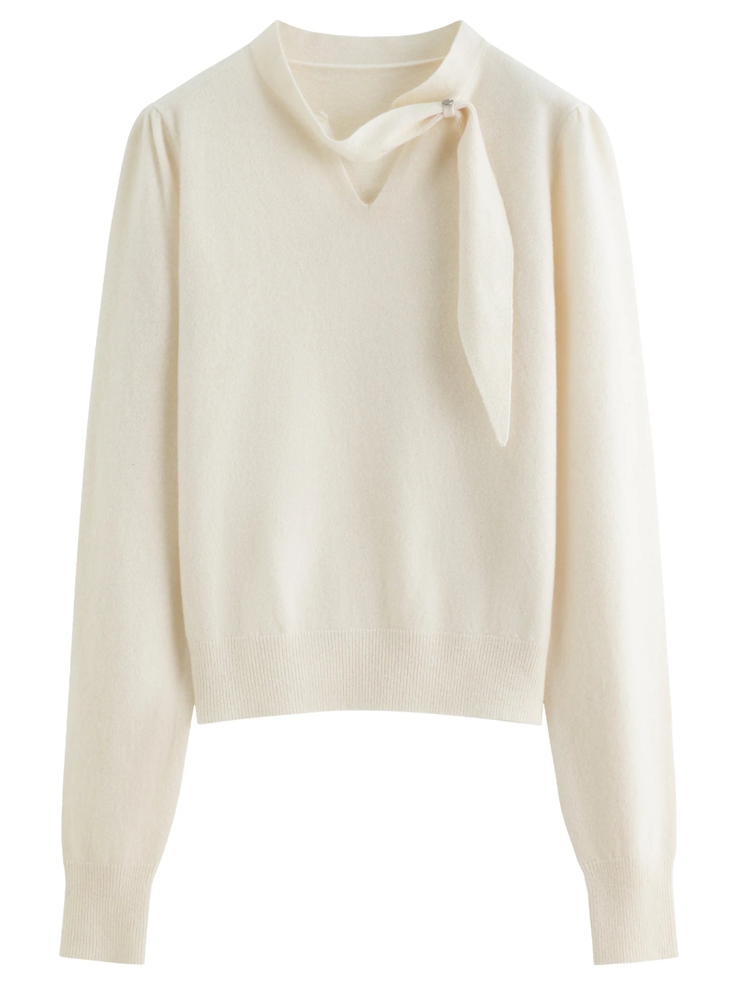 Ivory Bow Neck Knit Sweater