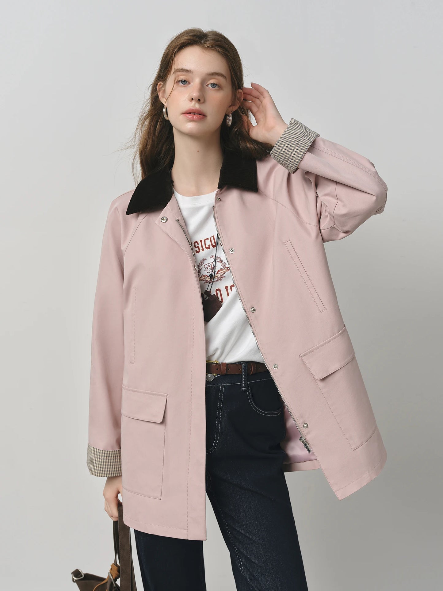 Blush Contrast Collar Utility Jacket