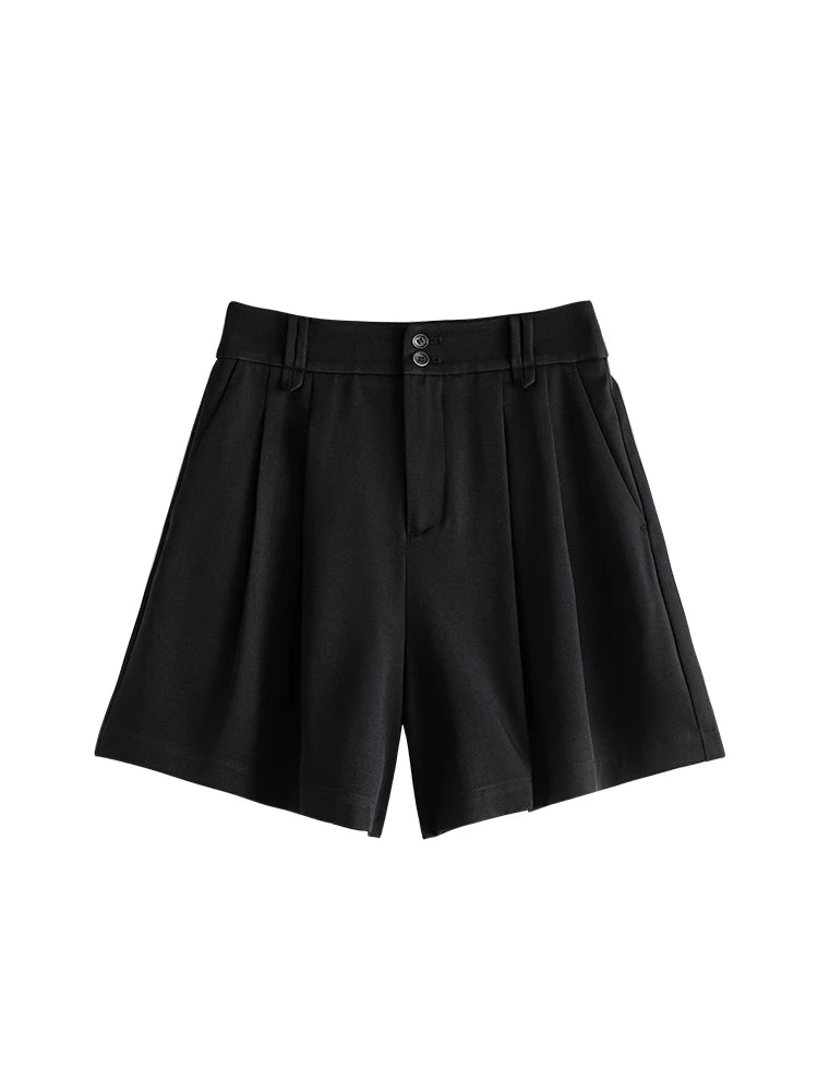 Brown Pleated Belted Bermuda Shorts