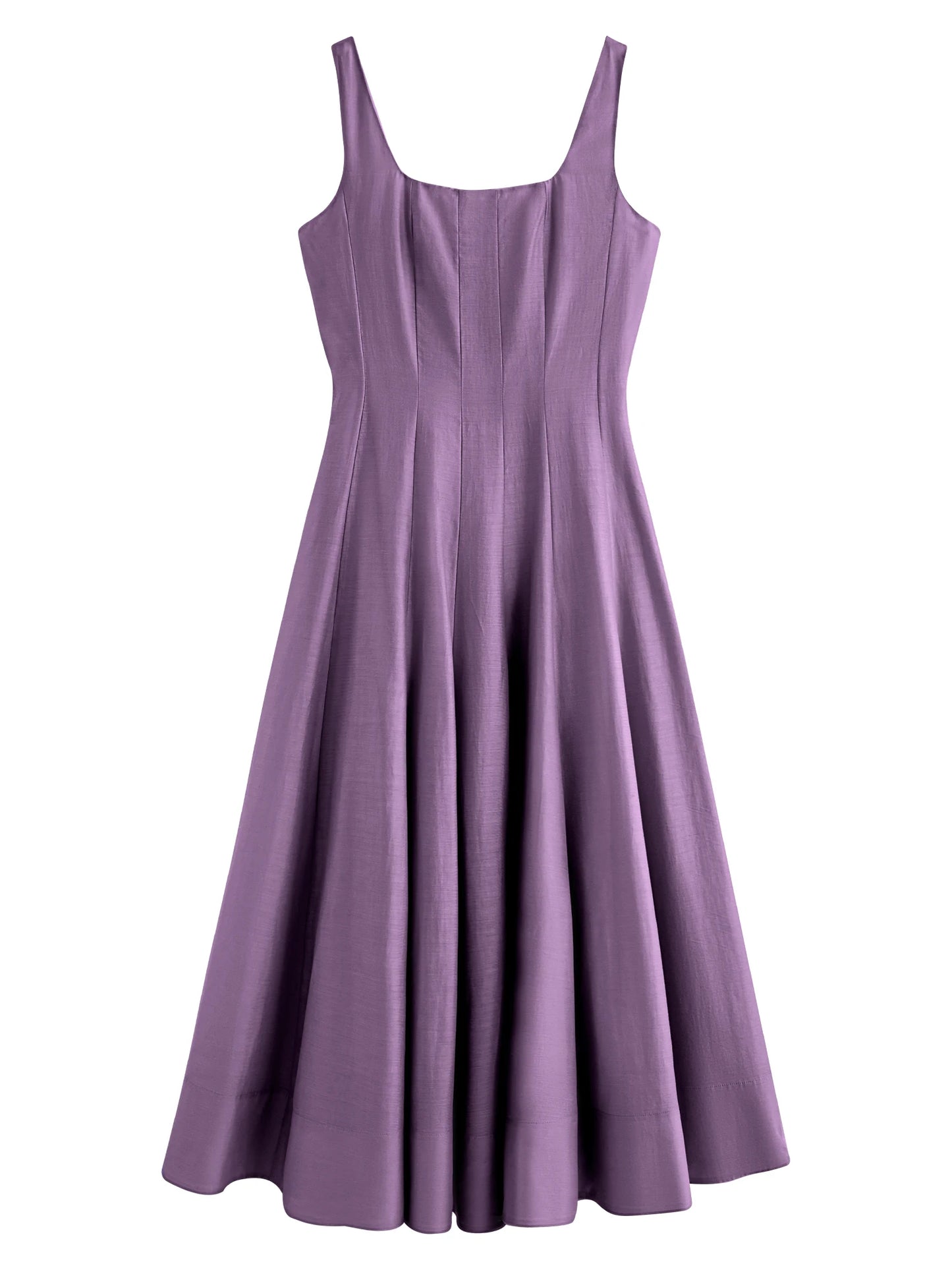 Purple Square Neck A-Line Midi Dress