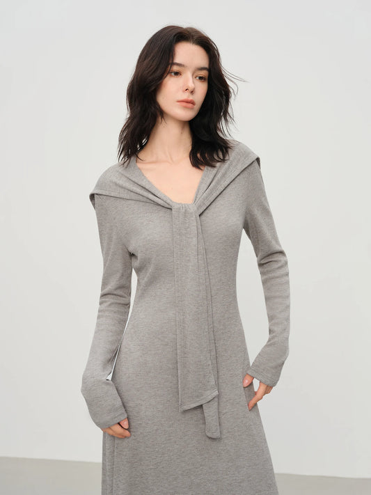 Grey Shawl Collar Knit Maxi Dress