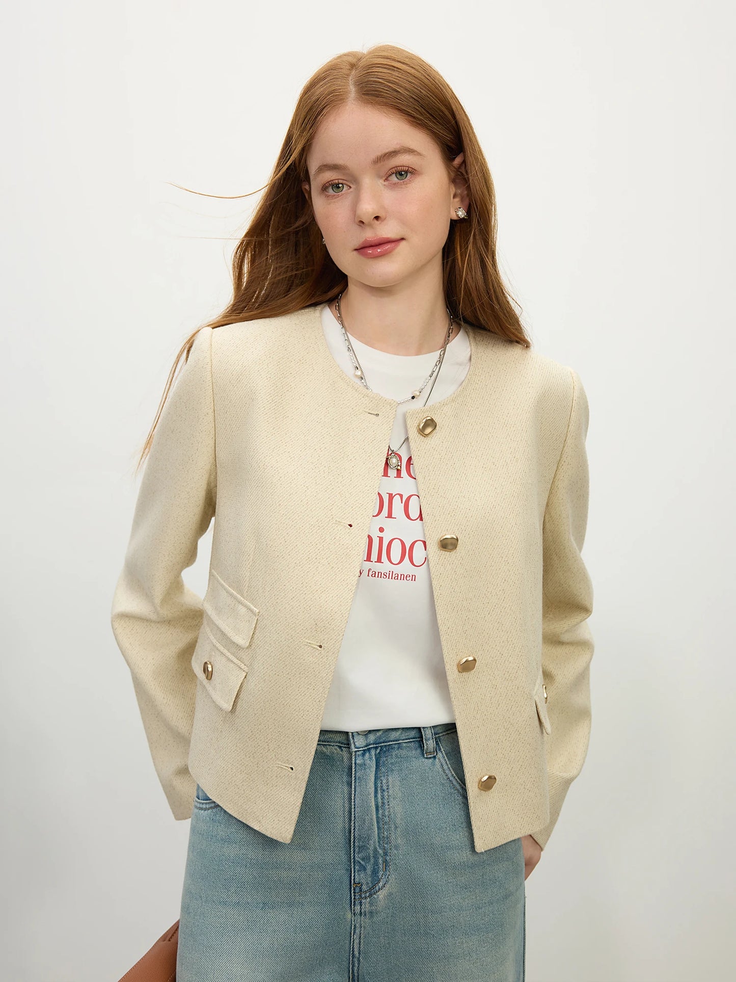 Ivory Tweed Cropped Jacket
