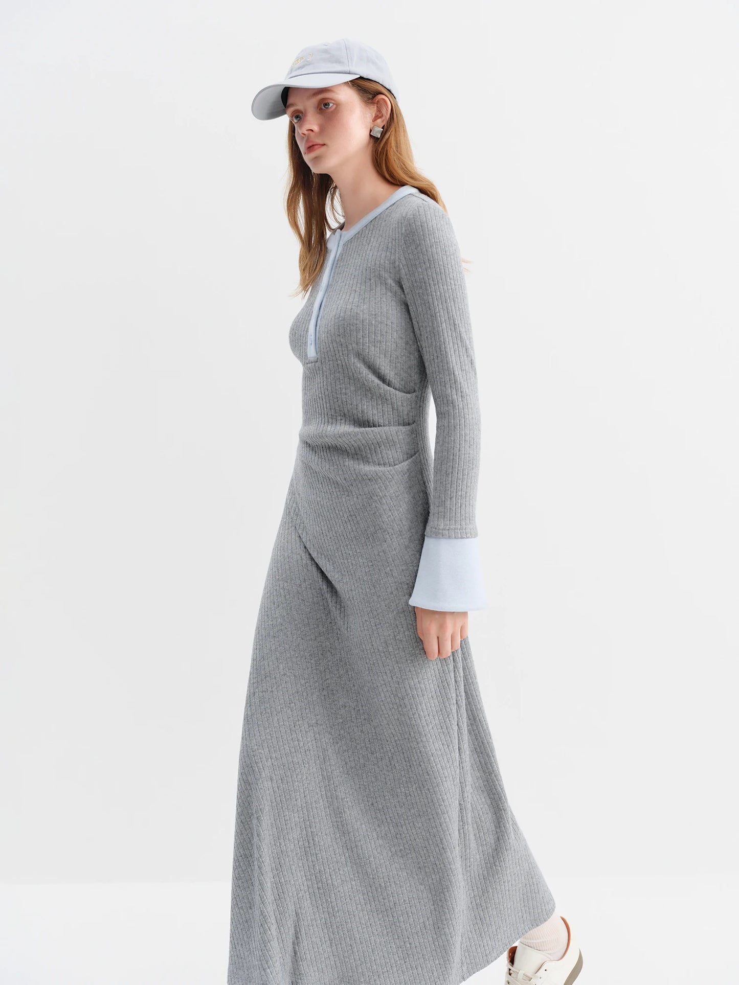 Grey Henley Knit Maxi Dress