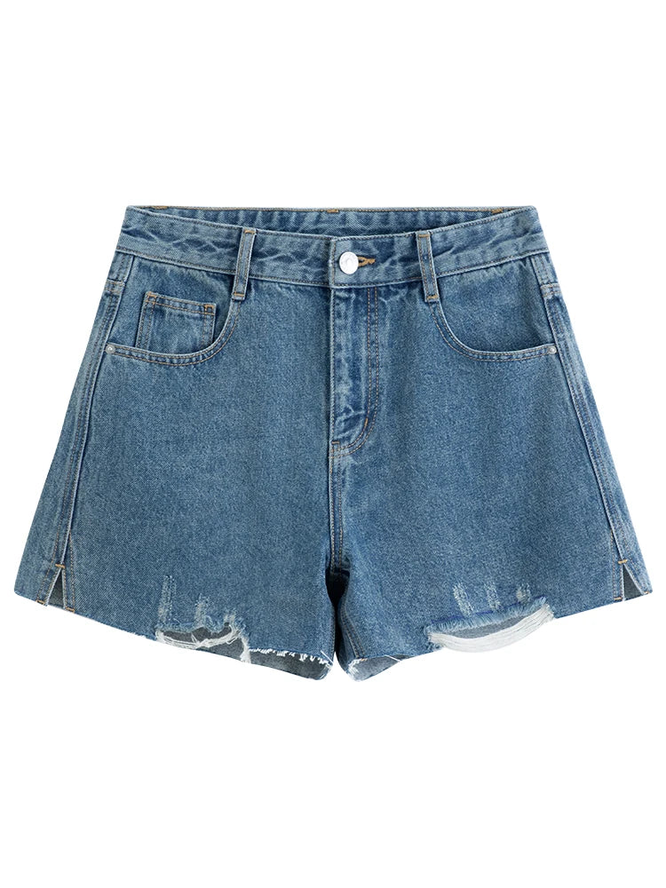 Blue Raw Hem Denim Shorts