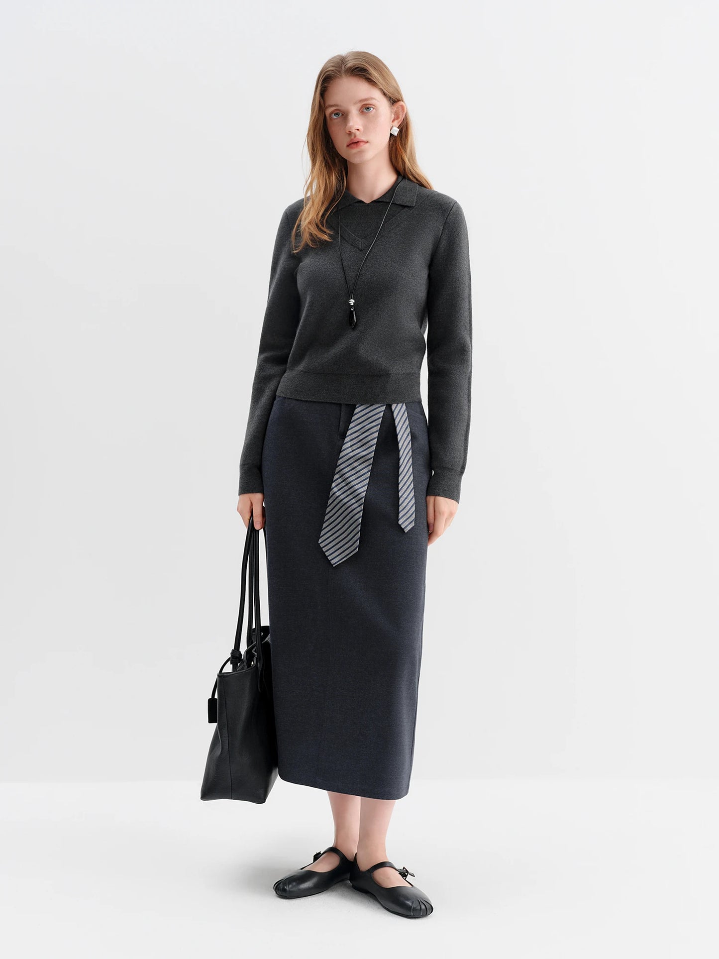 Navy Rivet Denim A-Line Midi Skirt