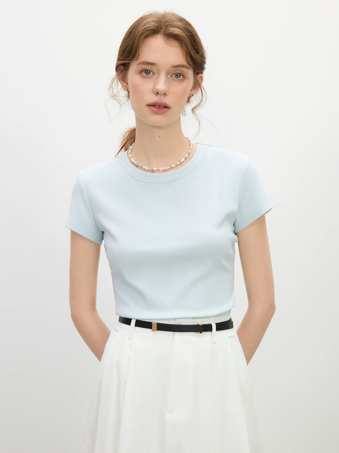 White Straight Shoulder Fitted Tee