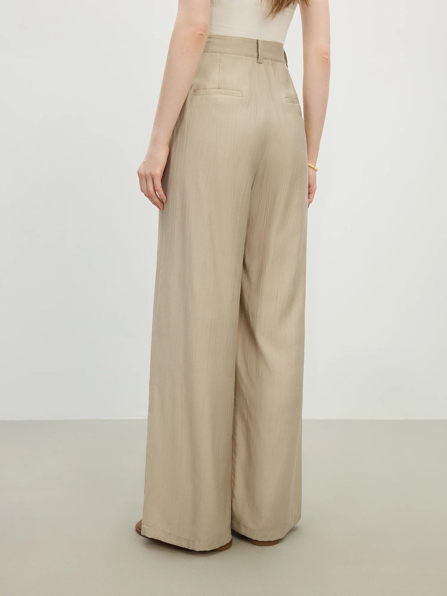 Beige Draped Wide Leg Pants