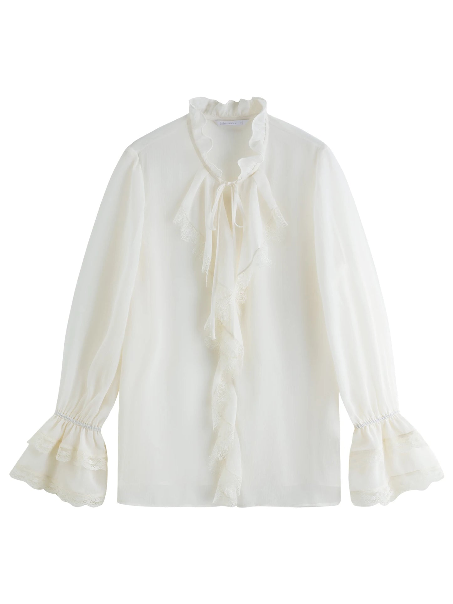 Ivory Bow Neck Lace Cuff Blouse