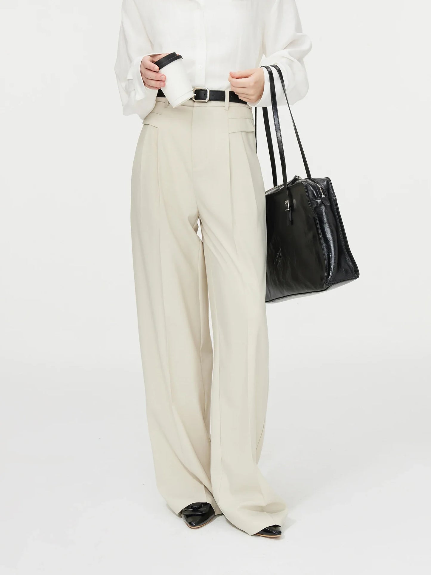 Charcoal Belted Pleated Suit Trousers