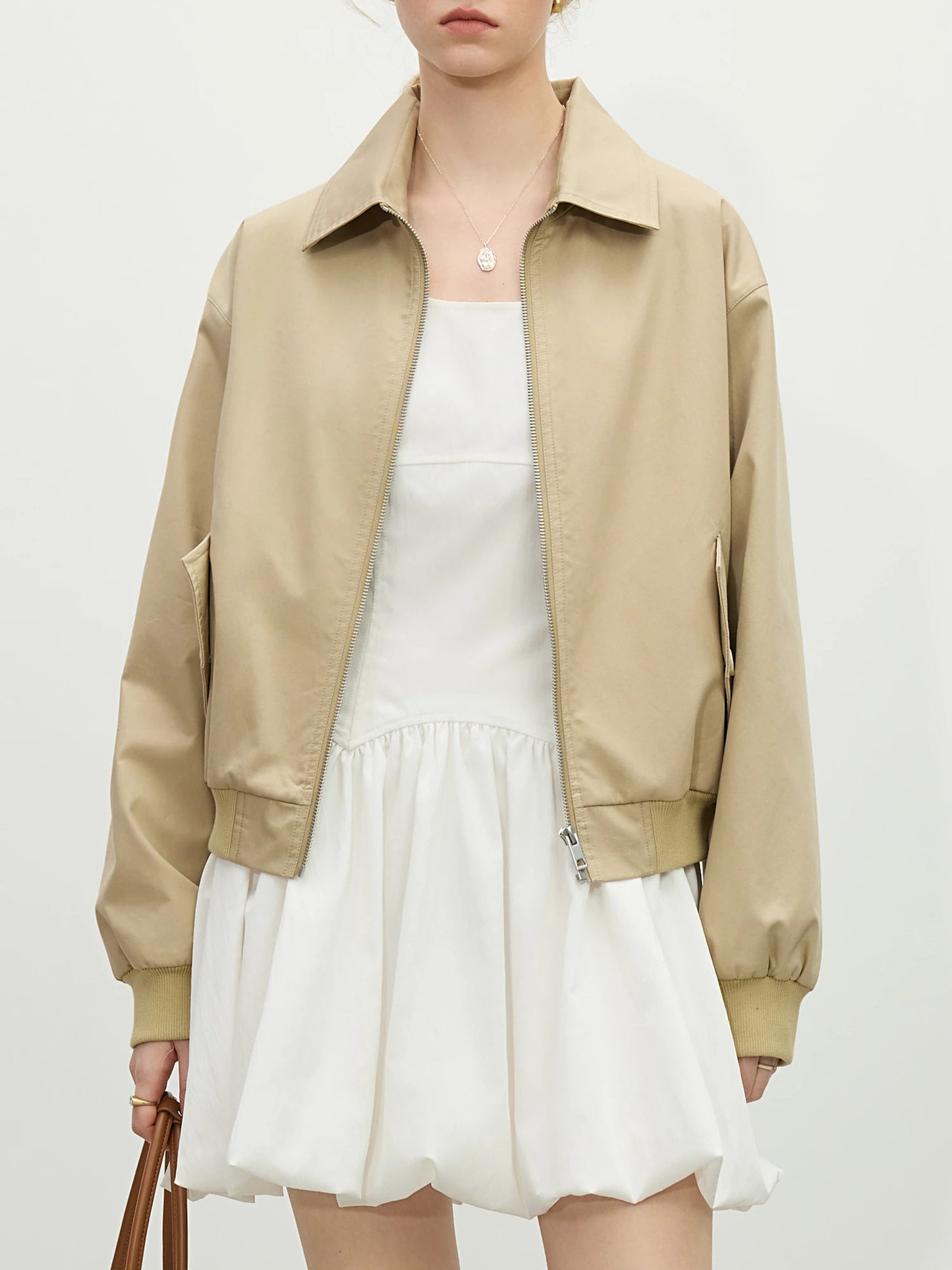 Khaki Cropped Bomber Jacket