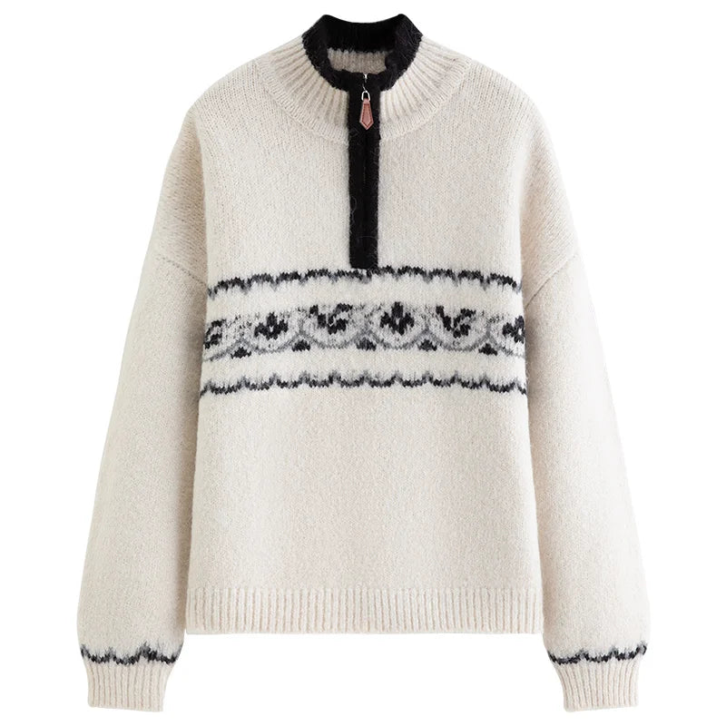 Ivory Fair Isle Half Zip Sweater