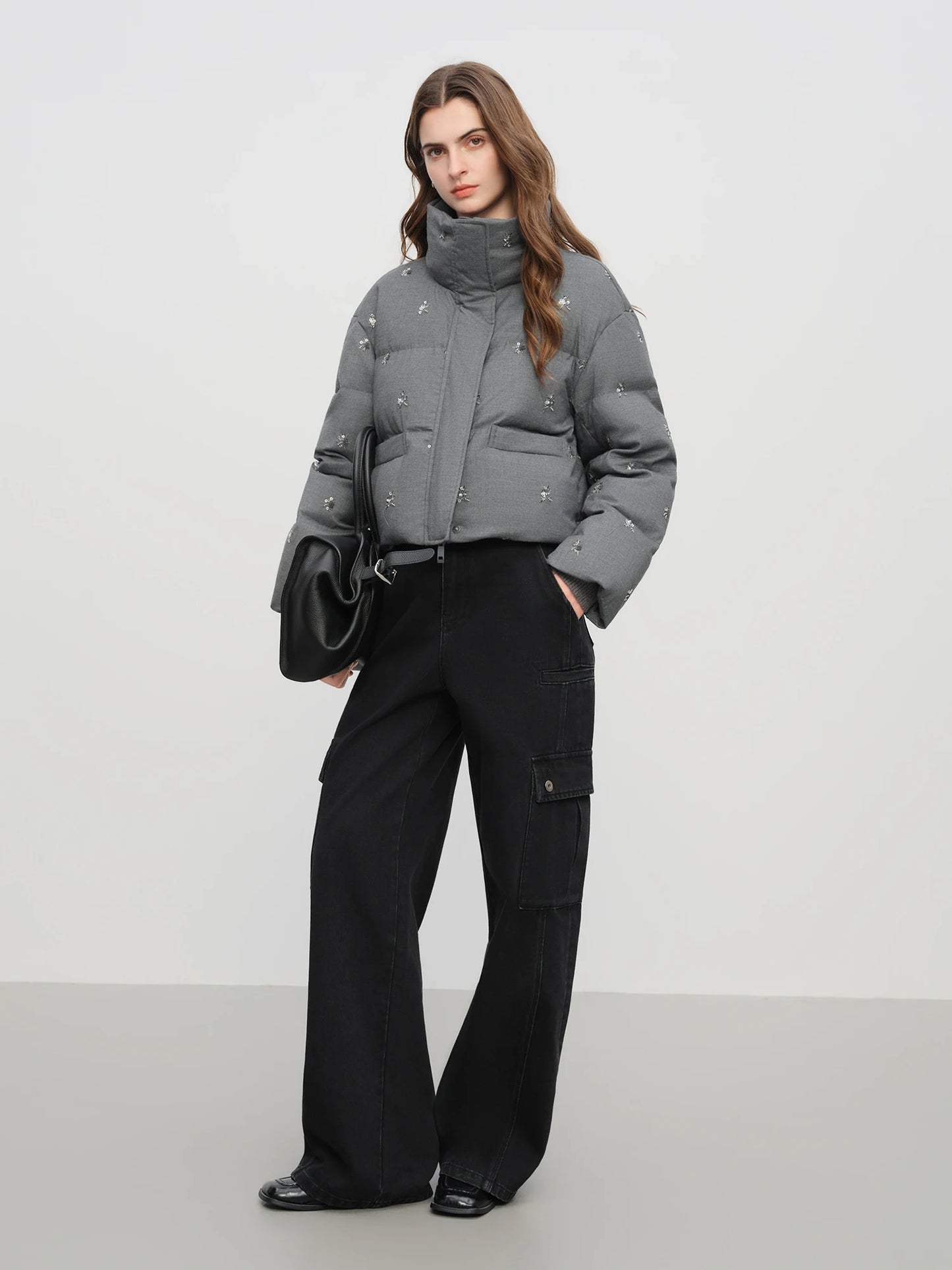 Charcoal Beaded Puffer Vest
