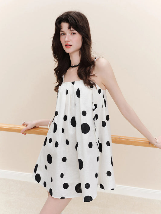 White Black Polka Dot Mini Dress