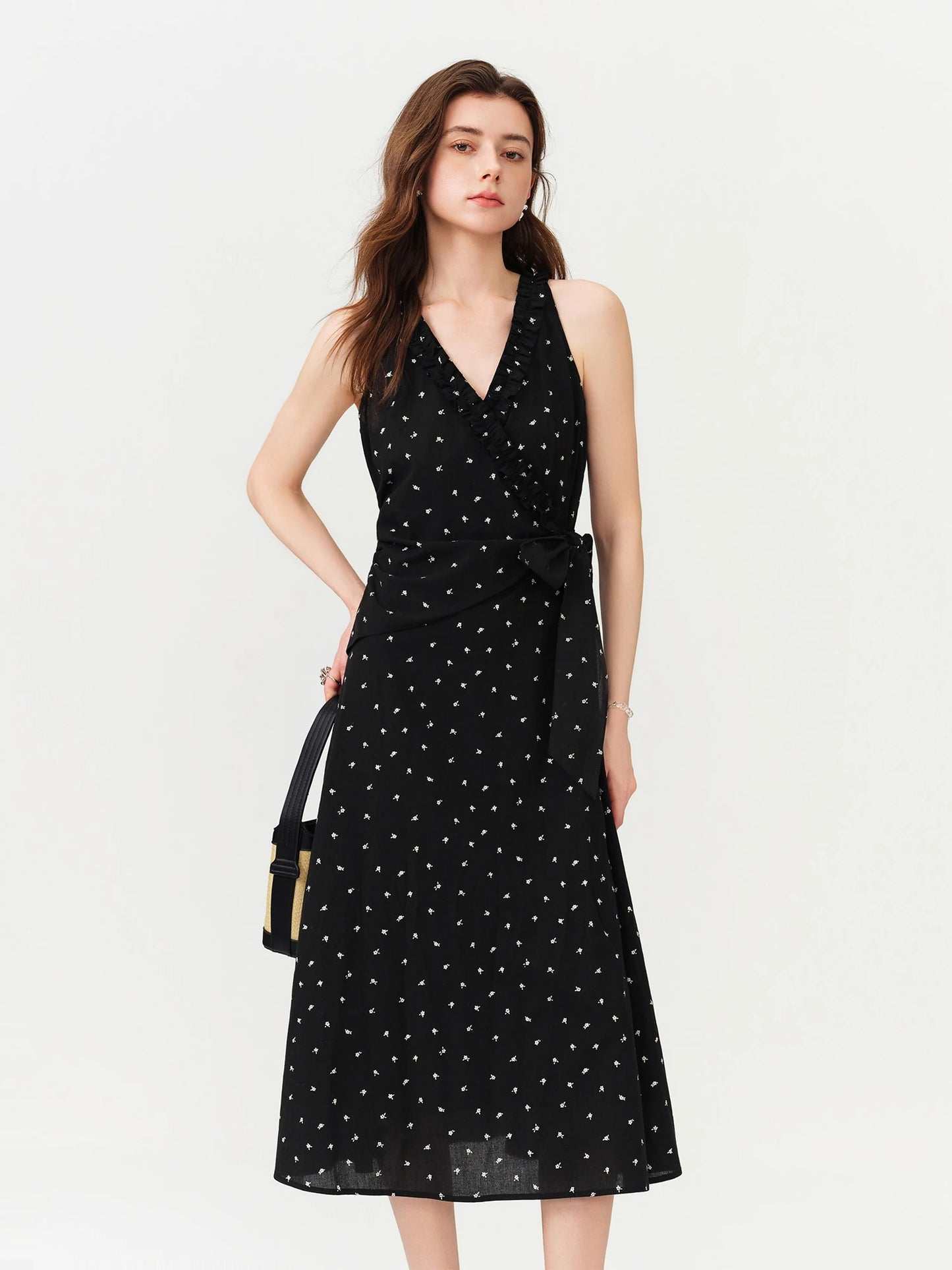 Black Polka Dot Halter Maxi Dress