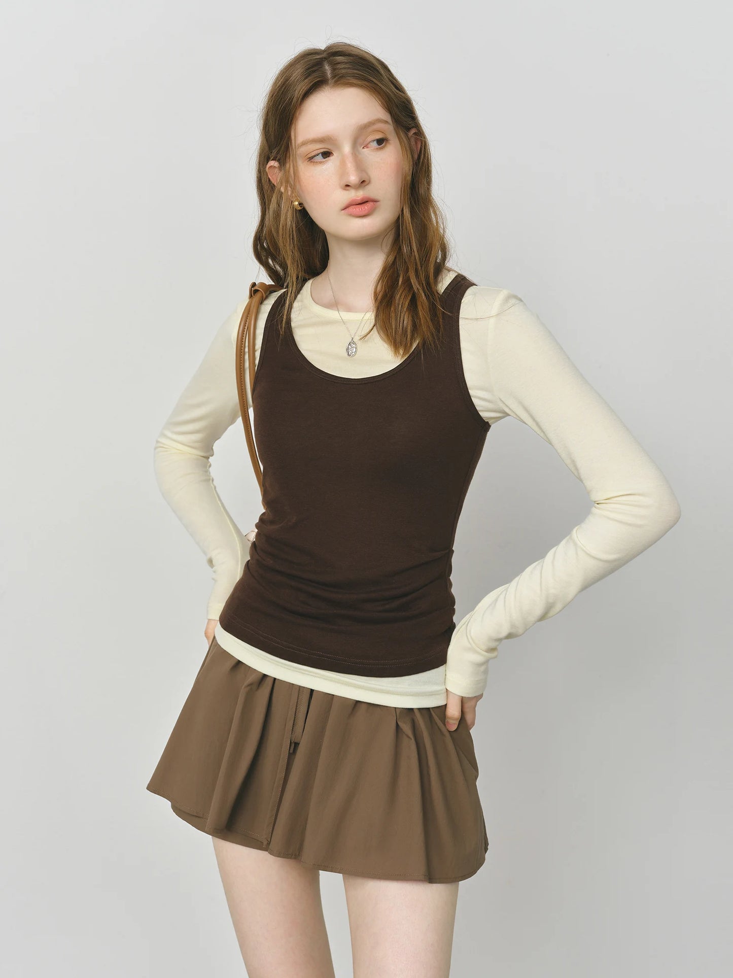 Black Layered Scoop Neck Long Sleeve Top