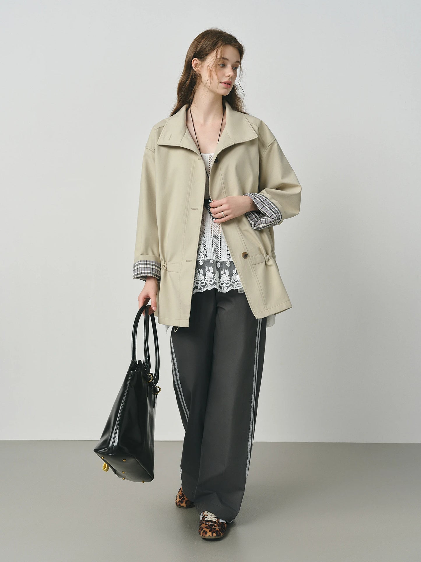 Taupe Drawstring Peplum Short Trench