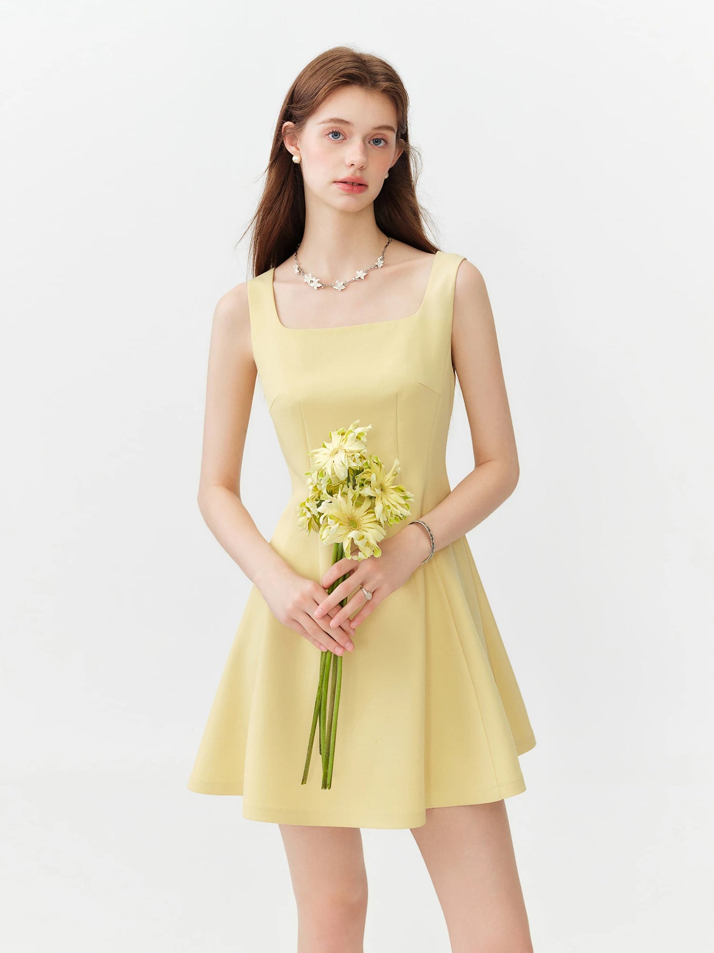 Butter Yellow Square Neck Mini Dress