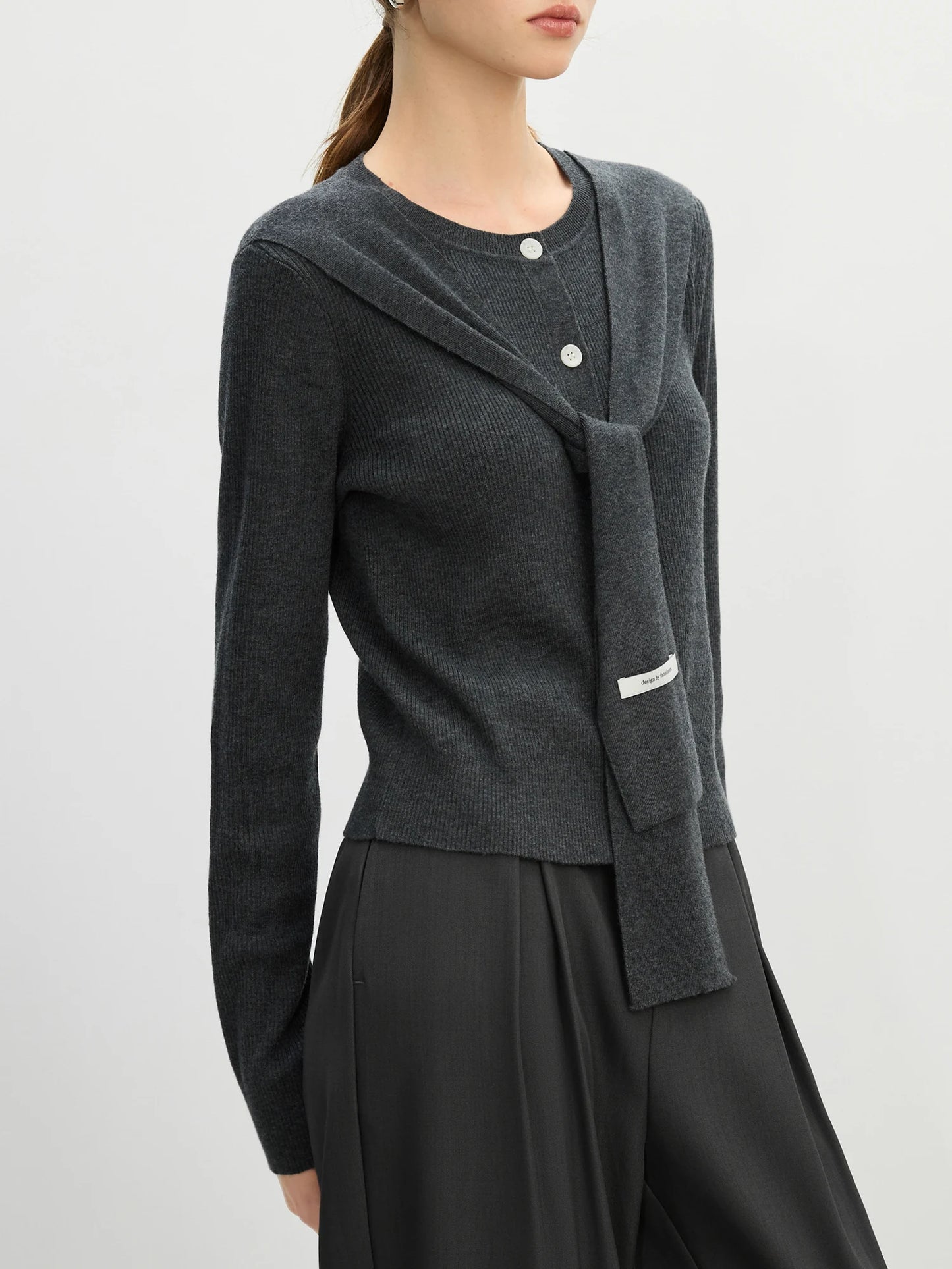 Charcoal Layered Scarf Knit Cardigan