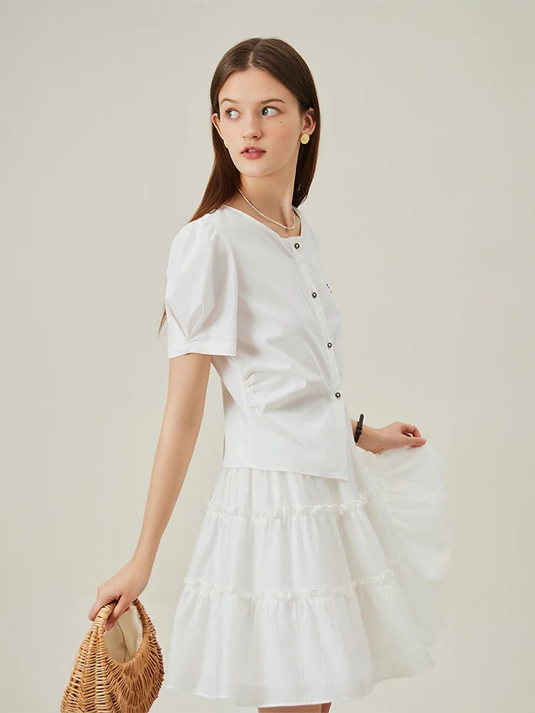 Pale Blue Short Sleeve Button Blouse