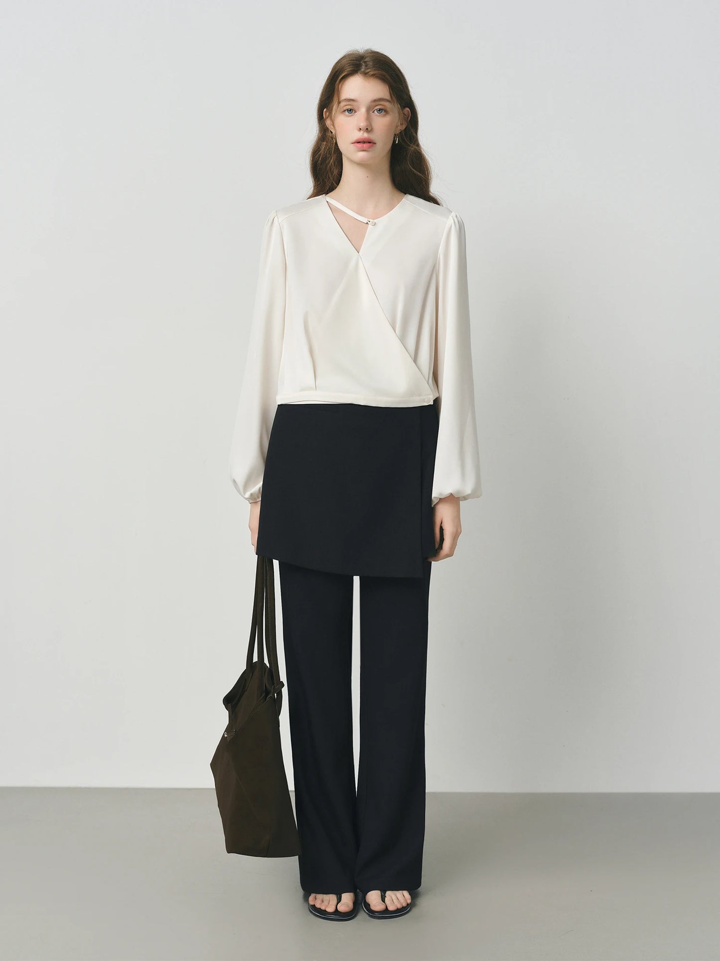 Ivory Wrap Front Satin Blouse