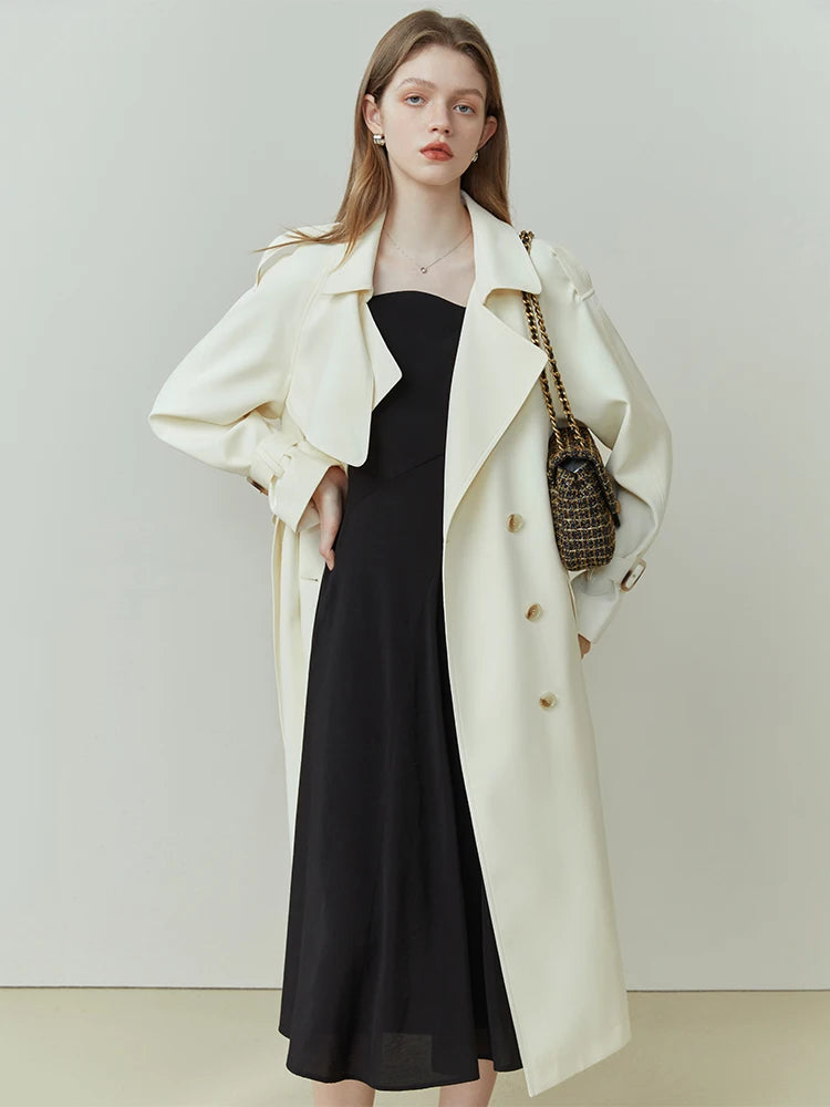 Khaki Double Breasted Long Trench