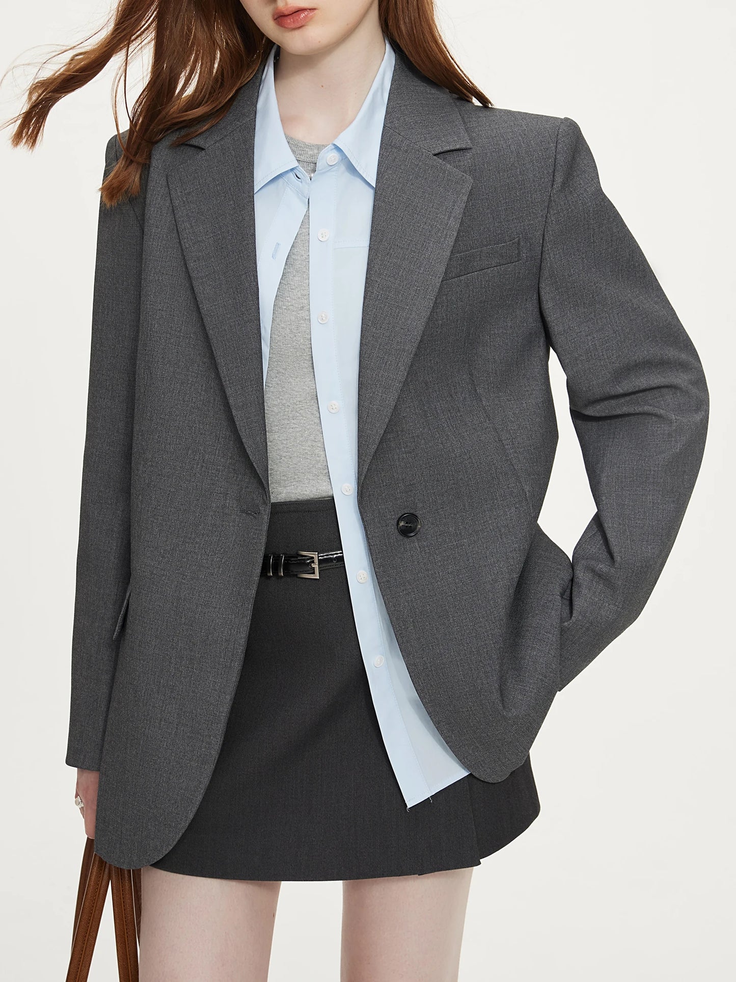 Charcoal Single Button Oversized Blazer