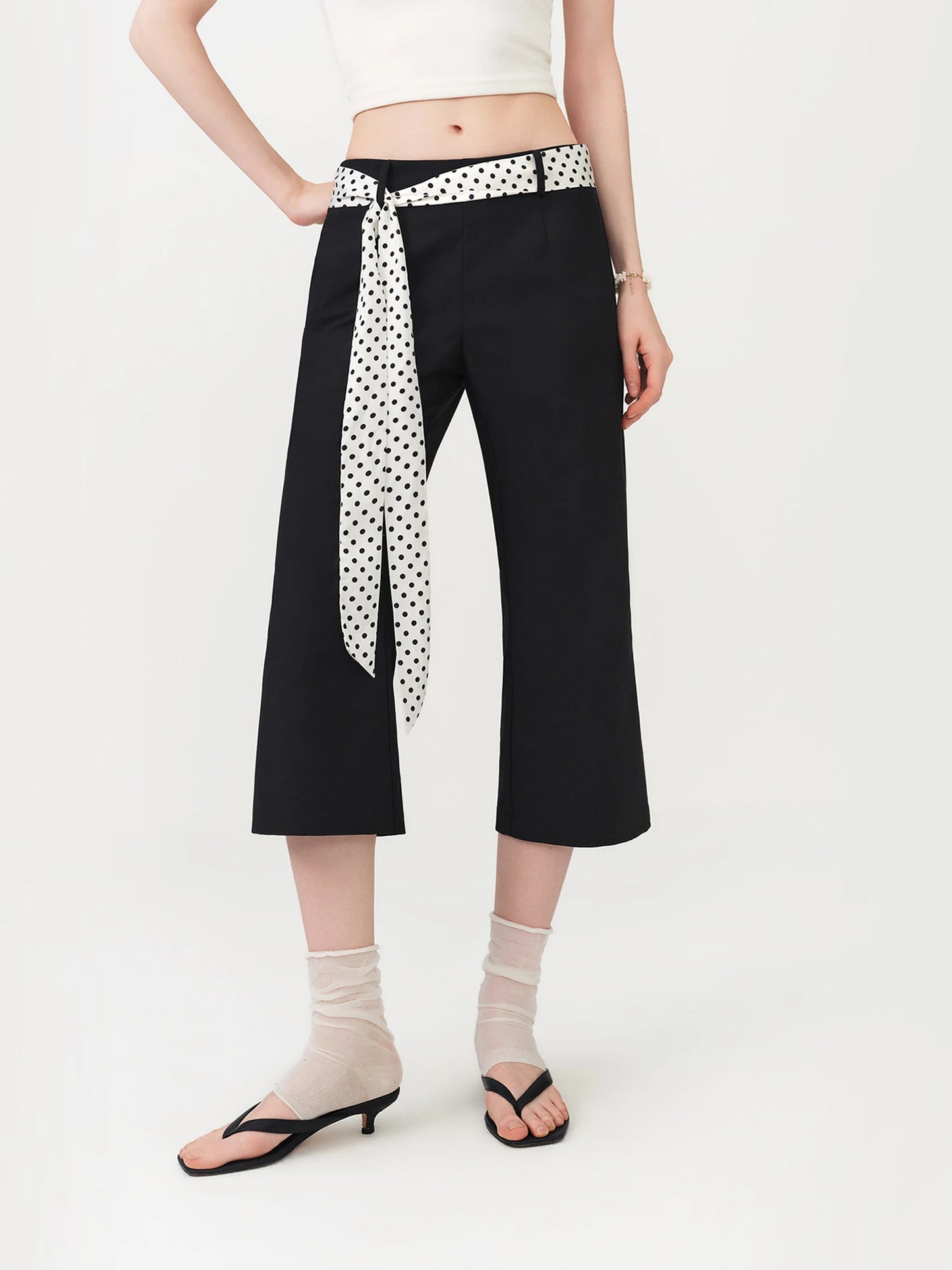 Black Polka Dot Belt Culottes