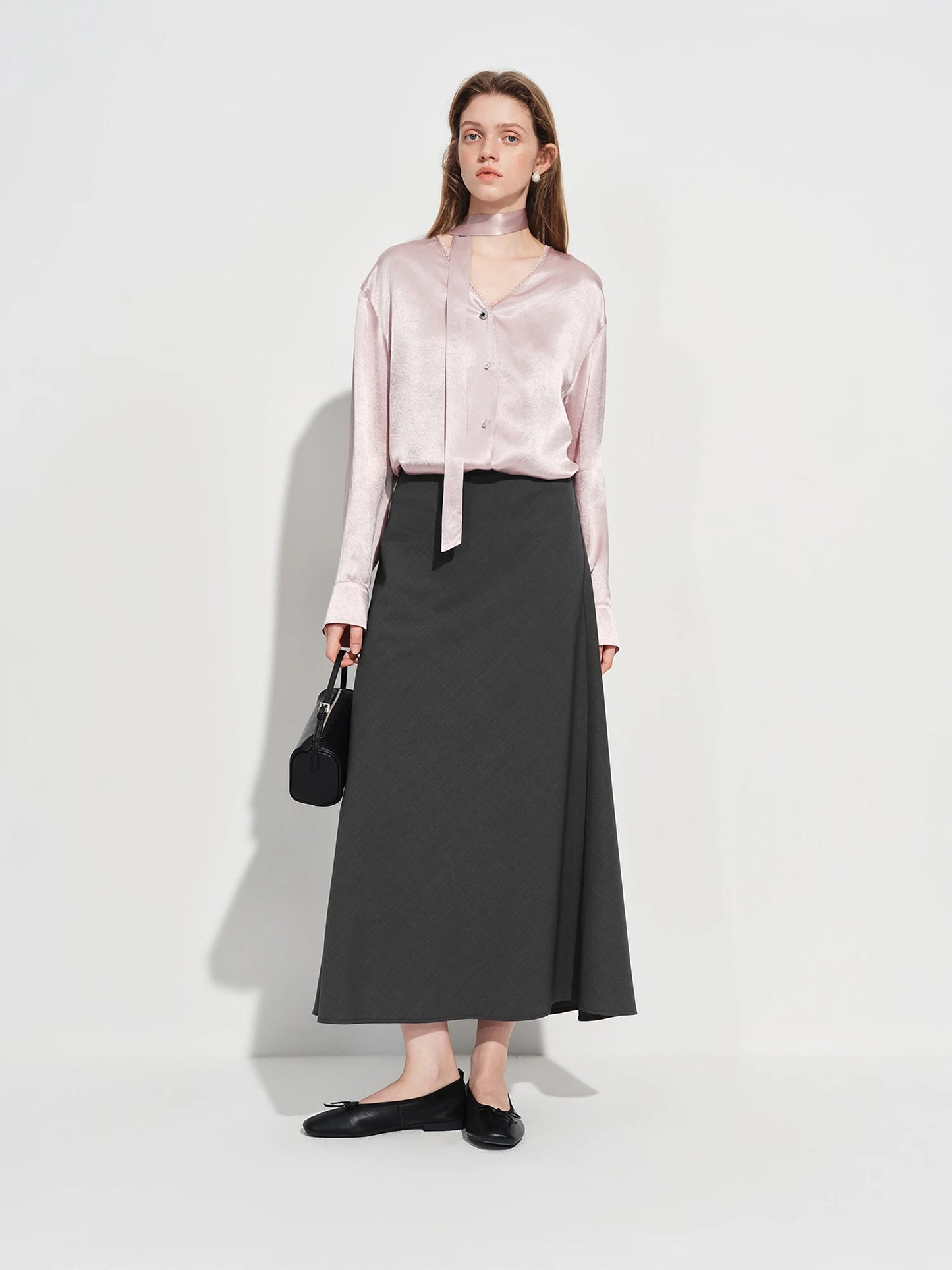 Pale Blue Satin Maxi Skirt