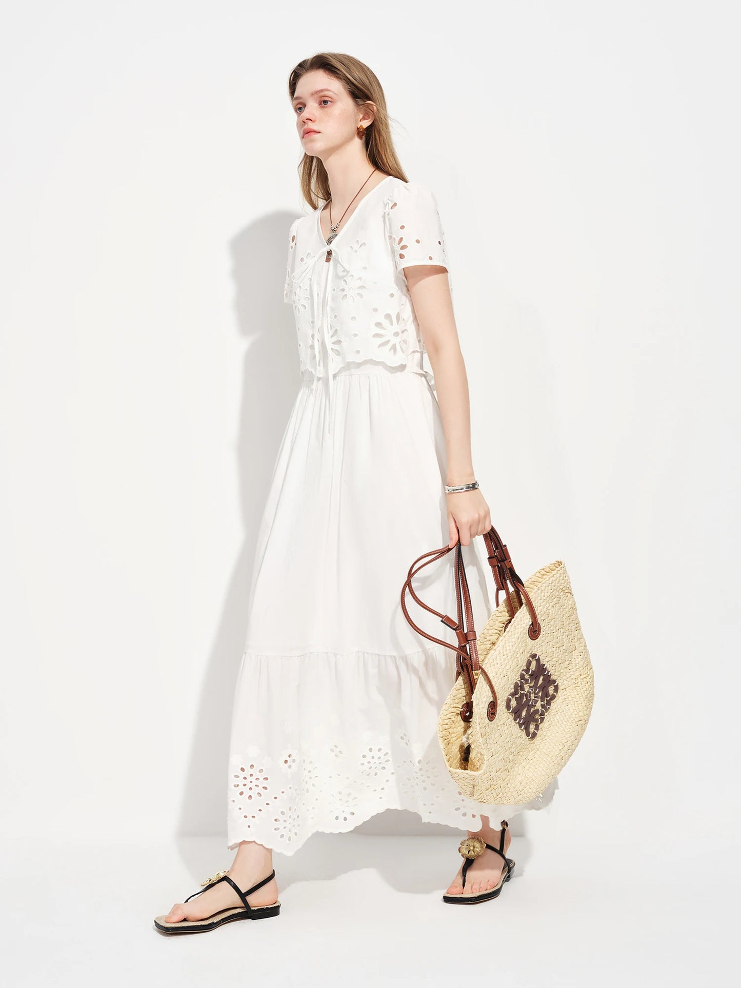 White Lace Two Piece Maxi Dress