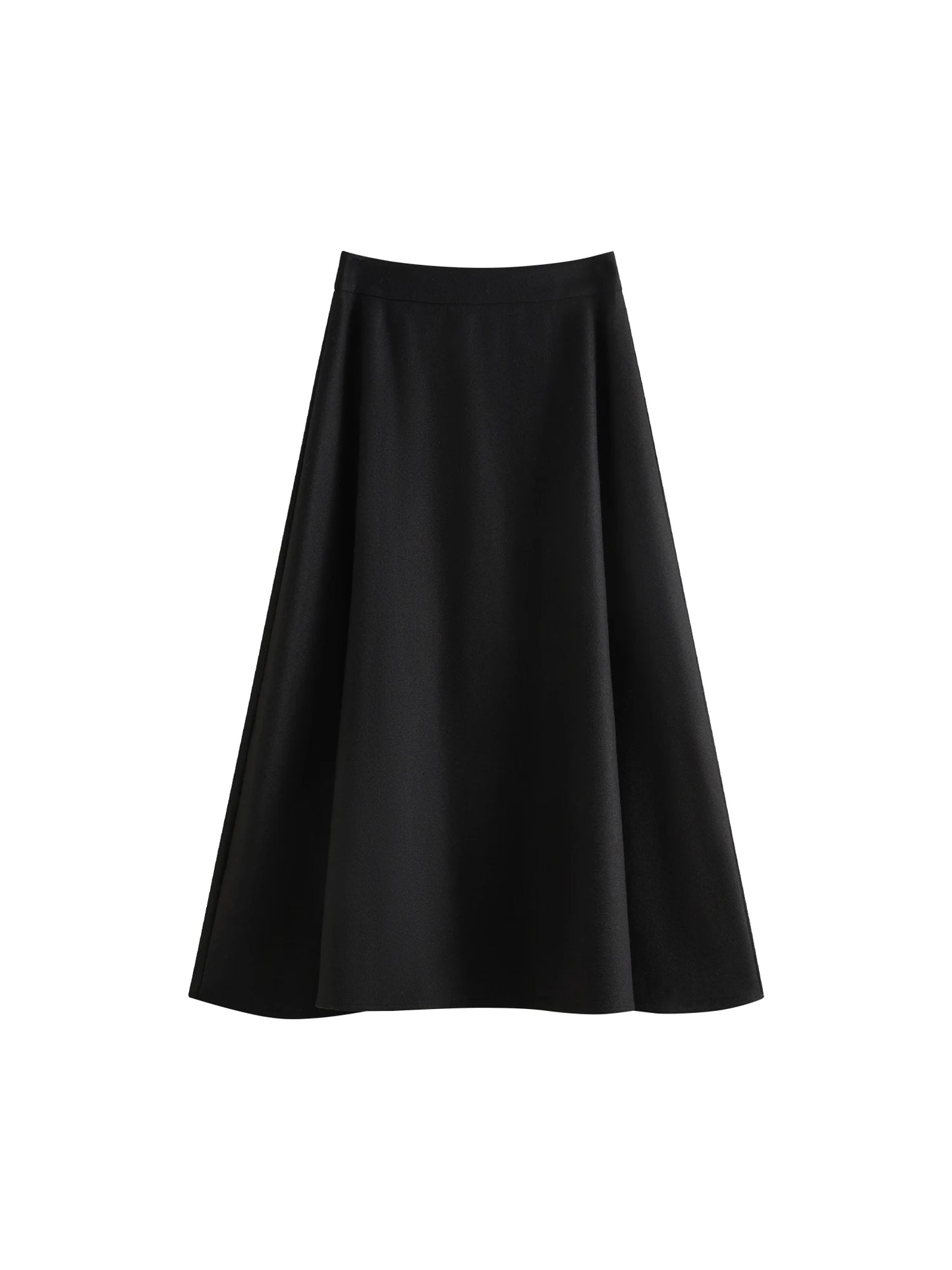 Black Wool A-Line Midi Skirt