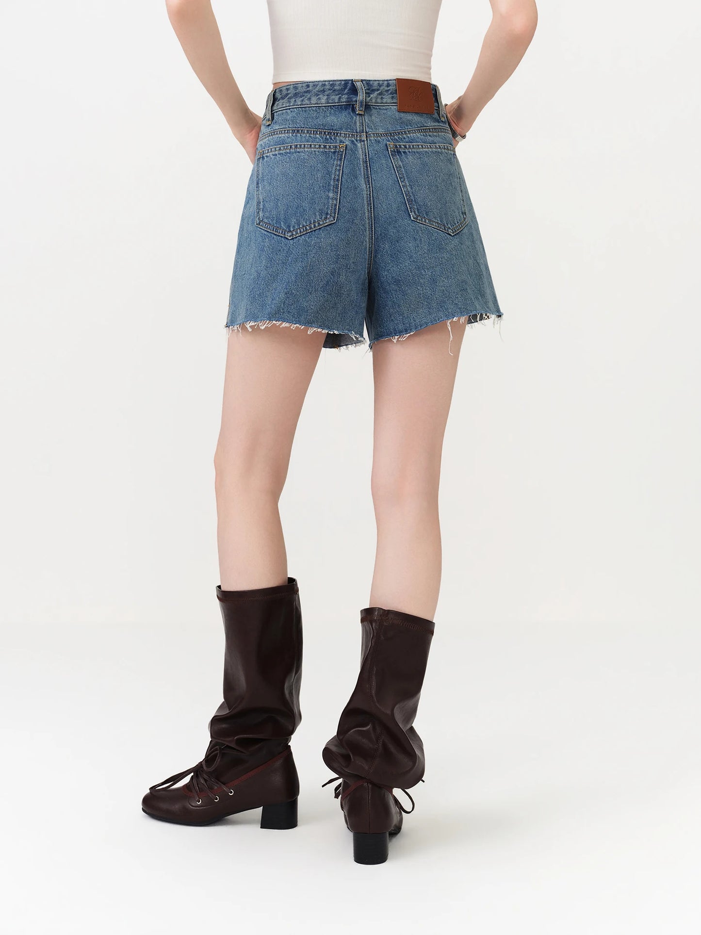 Blue Raw Hem Denim Shorts