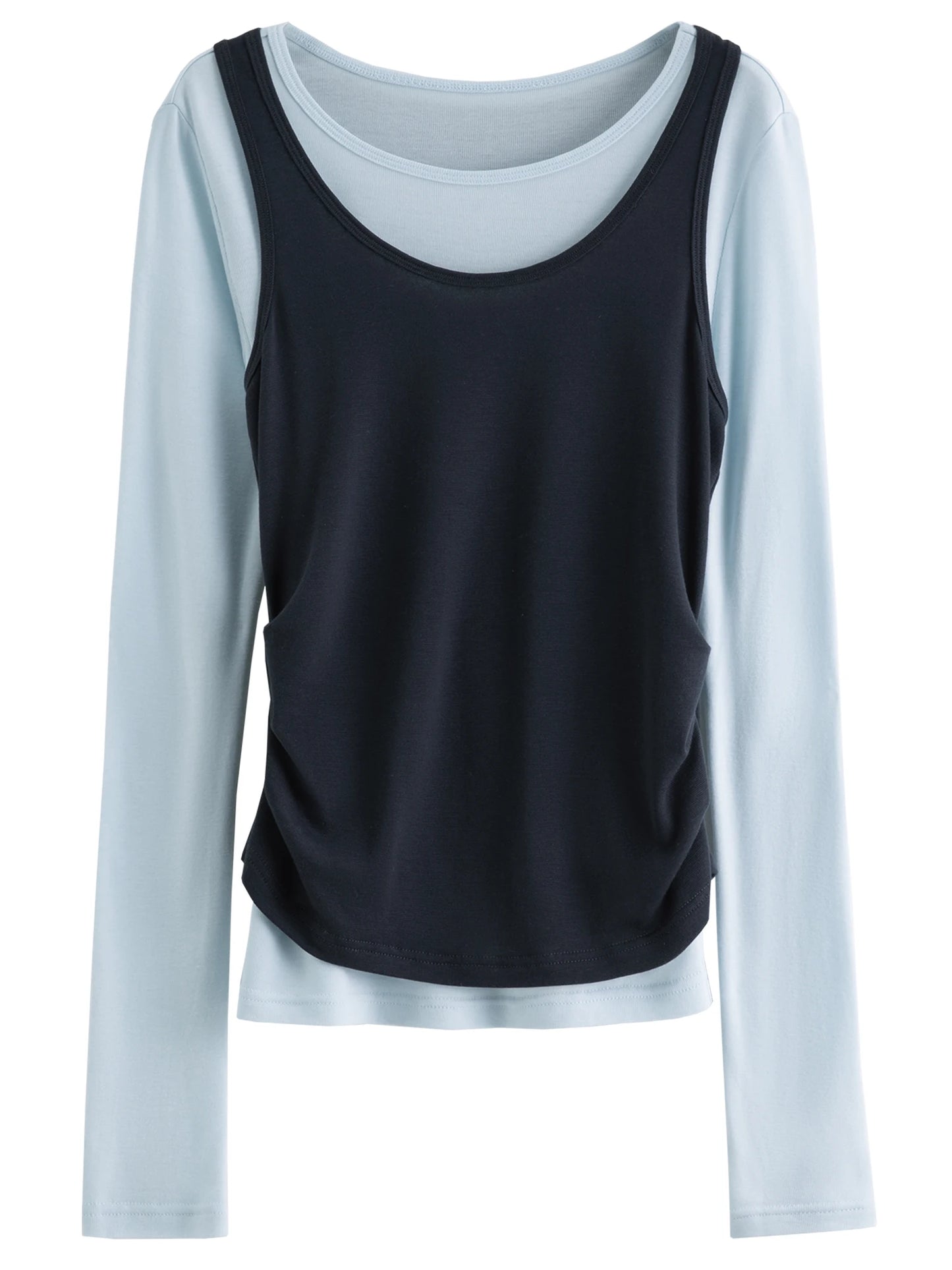 Black Layered Scoop Neck Long Sleeve Top