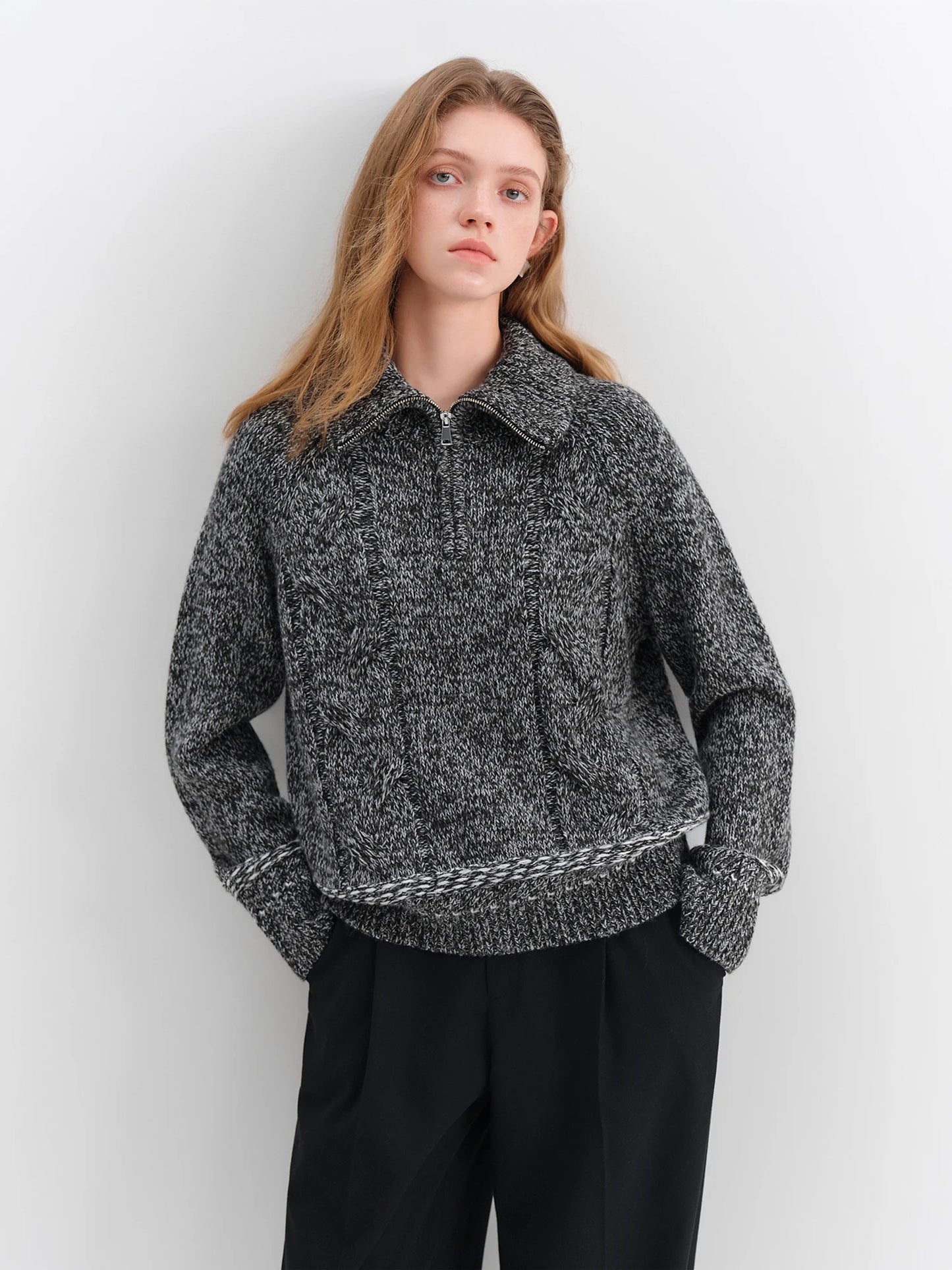 Charcoal Half Zip Knit Sweater