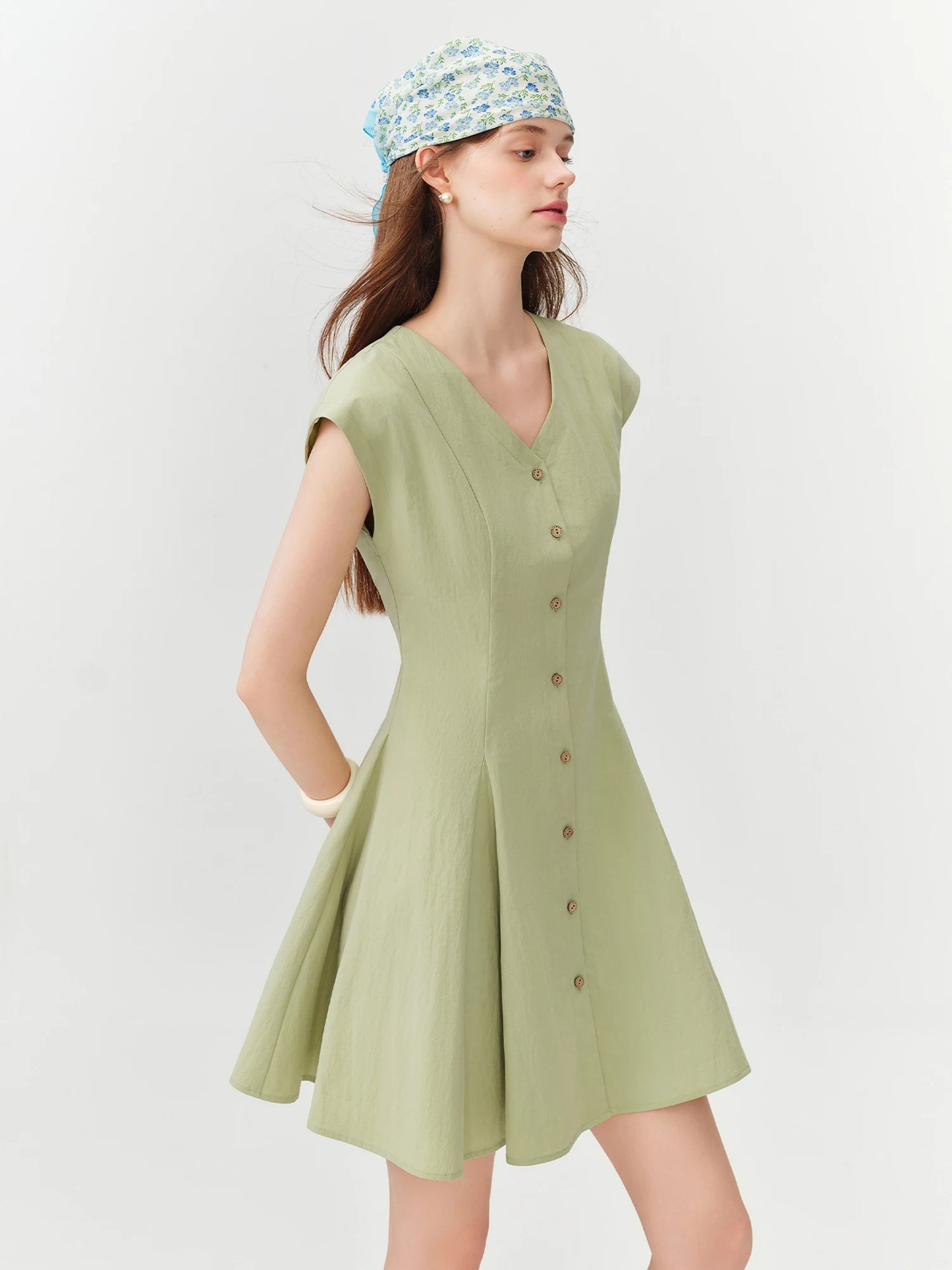 Sage Button Front Mini Dress