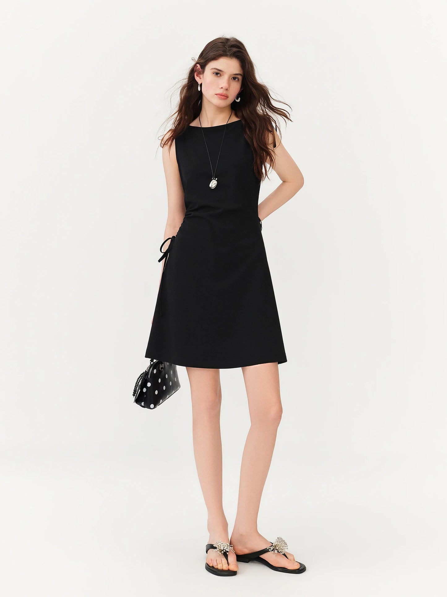 Black Drawstring Sleeveless Mini Dress