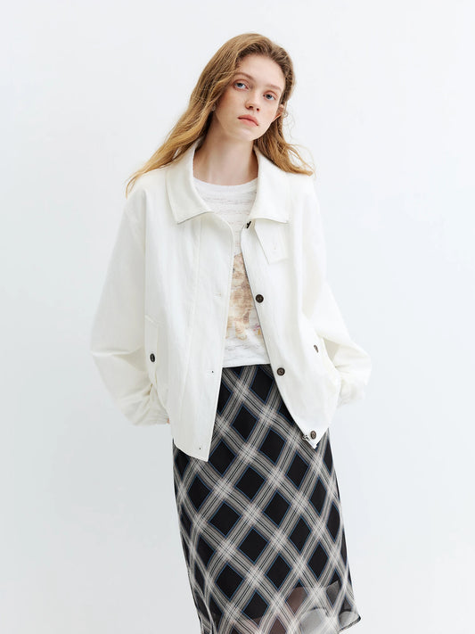 Ivory Turn Collar Cropped Jacket