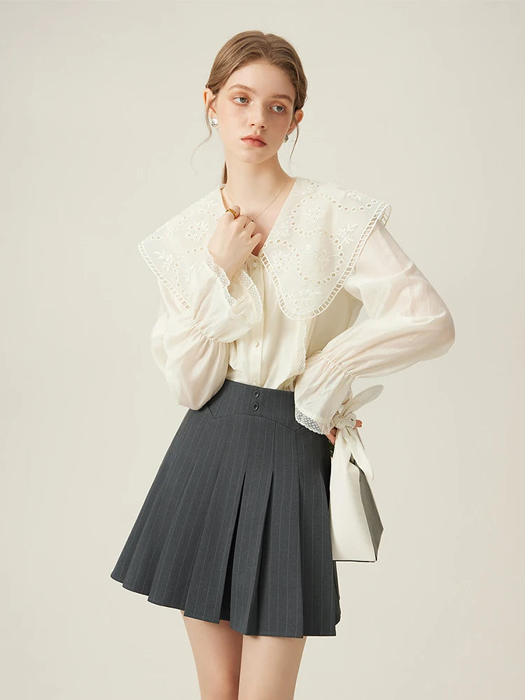 Charcoal Pleated A-Line Mini Skirt